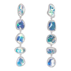 Ice Drops Linear Clear Fire Opal and Diamond Earrings