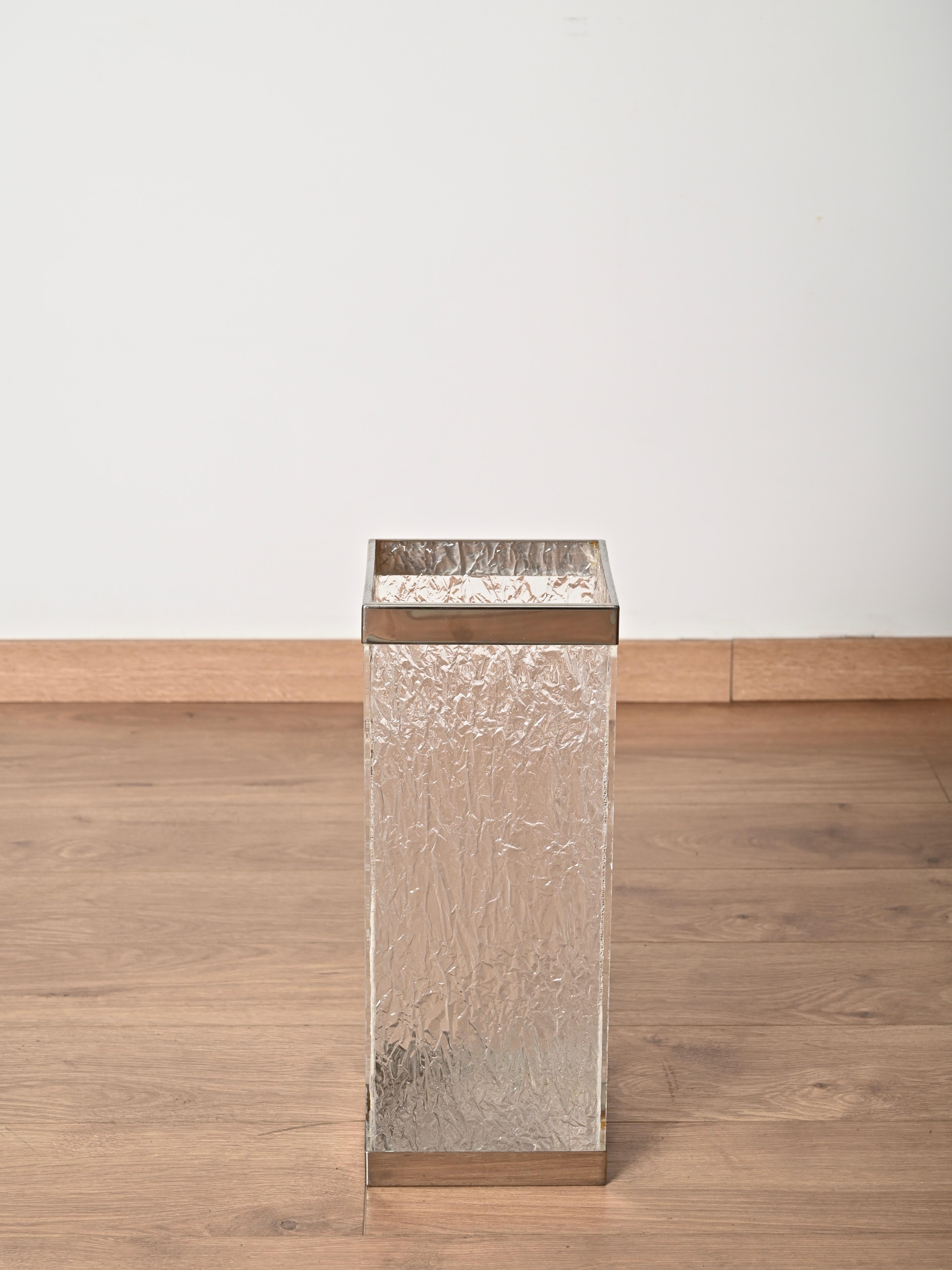 Stand parapluie italien en lucite à effet de glace et chrome, Willy Rizzo, années 1970 en vente 2