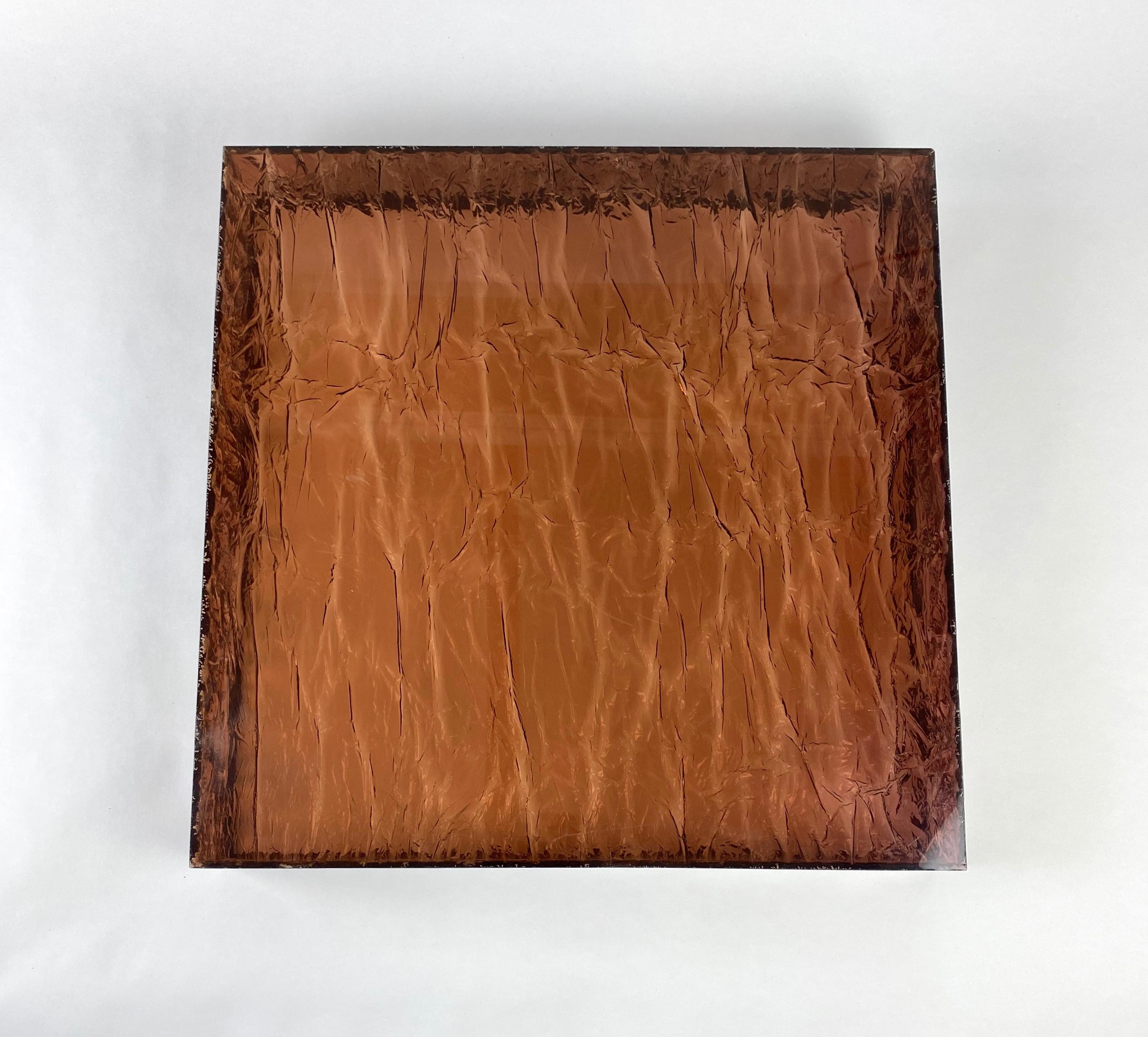 Centro de mesa bandeja efecto hielo, Lucite y latón Estilo Willy Rizzo, Italia, años 70 Metal en venta