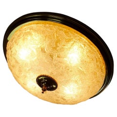 Plafonière à montage encastrée en verre de glace et laiton CEILING LAMP schroeder & co., années 1970