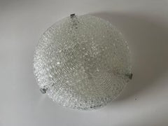 Ice Glass and Metal Large Flush Mount Ceiling par Kaiser Leuchten, années 1970, Allemagne