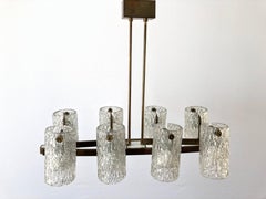 Ice Glass & Brass Body 8-head Chandelier, 1960s, Germany