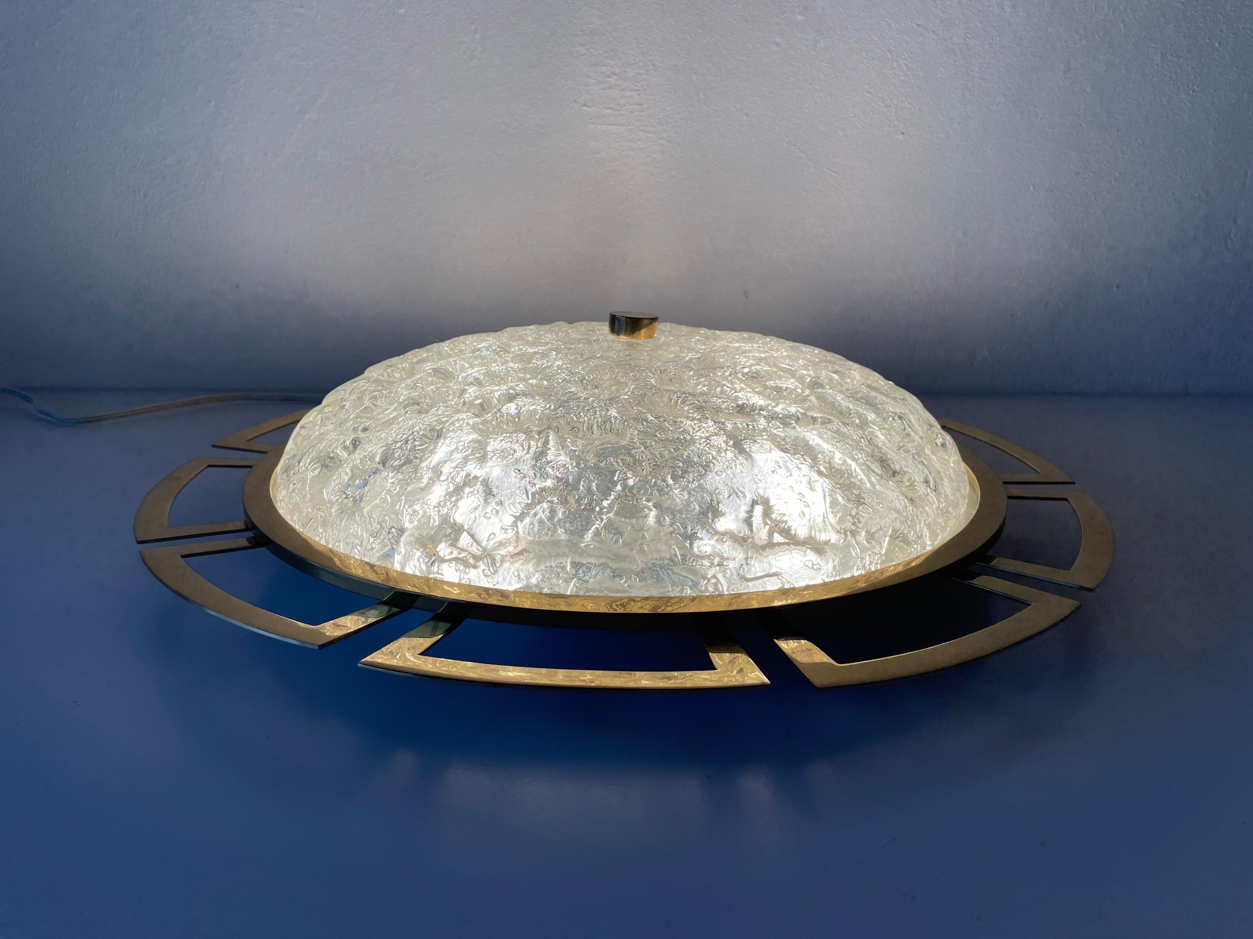 Ice Glass &Brass Sunshine Large Ceiling Lamp by Schröder Leuchten, 1960s Germany For Sale 5