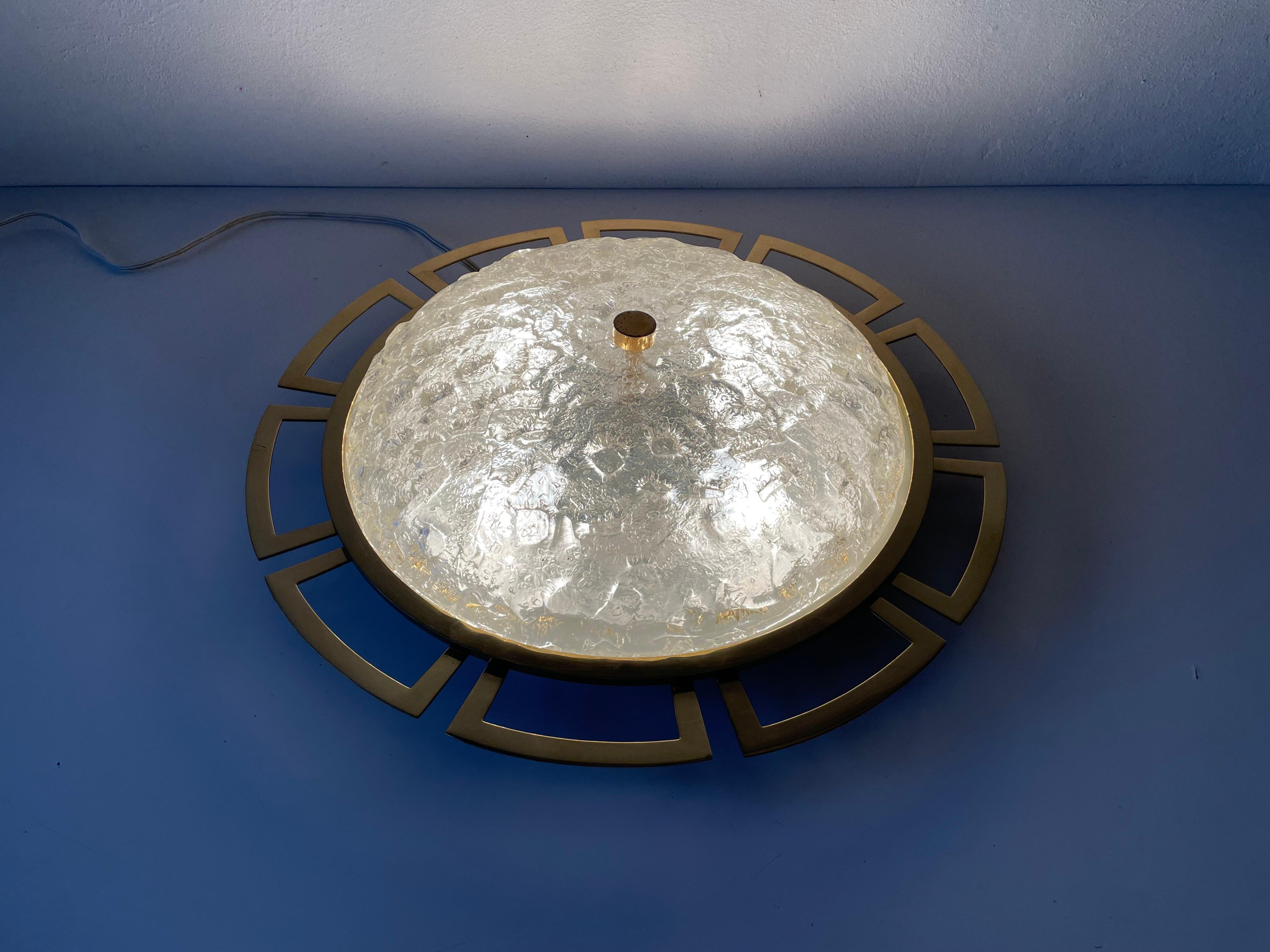 Ice Glass &Brass Sunshine Large Ceiling Lamp by Schröder Leuchten, 1960s Germany For Sale 6