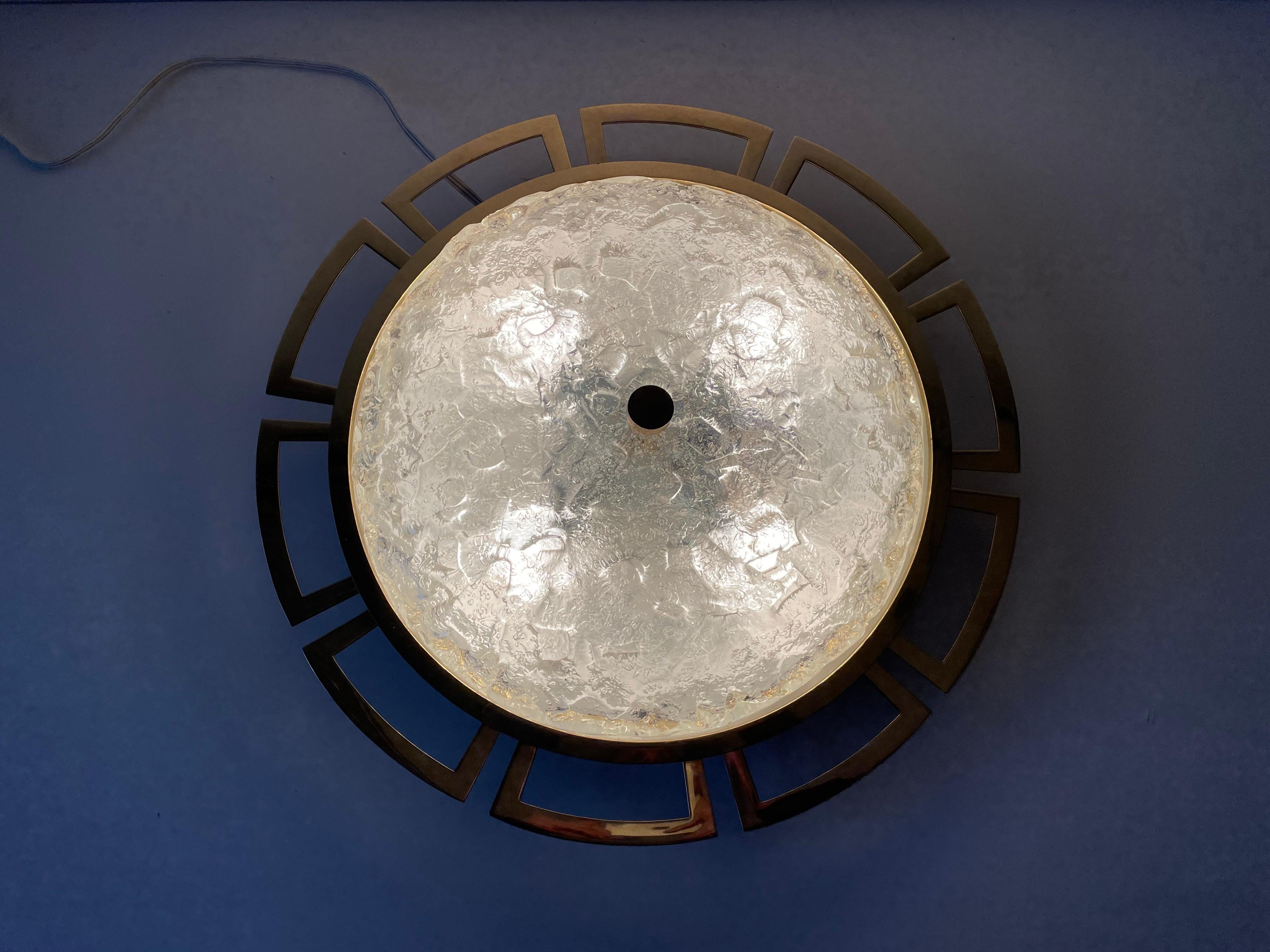 Ice Glass &Brass Sunshine Large Ceiling Lamp by Schröder Leuchten, 1960s Germany For Sale 7