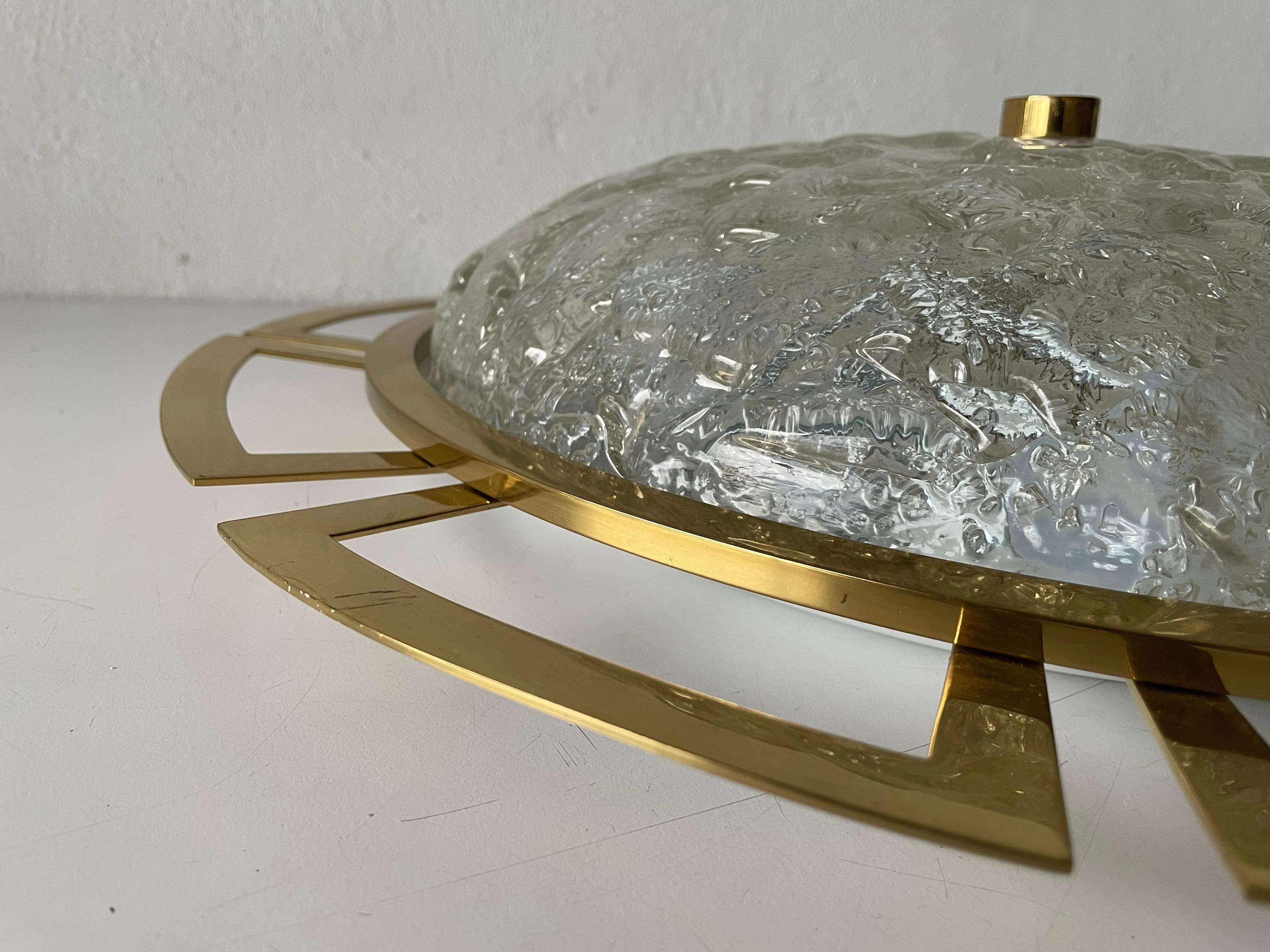 Ice Glass &Brass Sunshine Large Ceiling Lamp by Schröder Leuchten, 1960s Germany For Sale 1