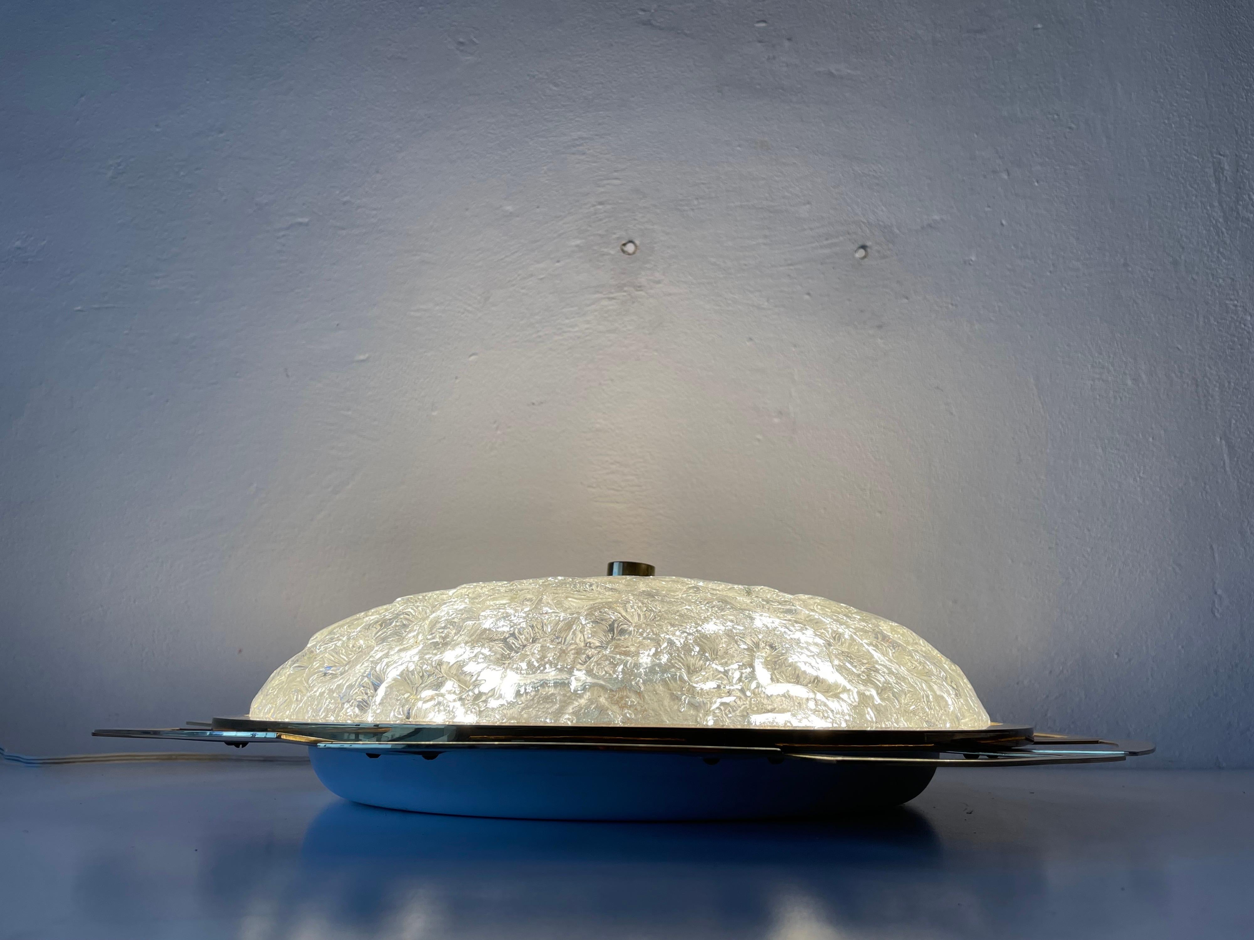 Ice Glass &Brass Sunshine Large Ceiling Lamp by Schröder Leuchten, 1960s Germany For Sale 3