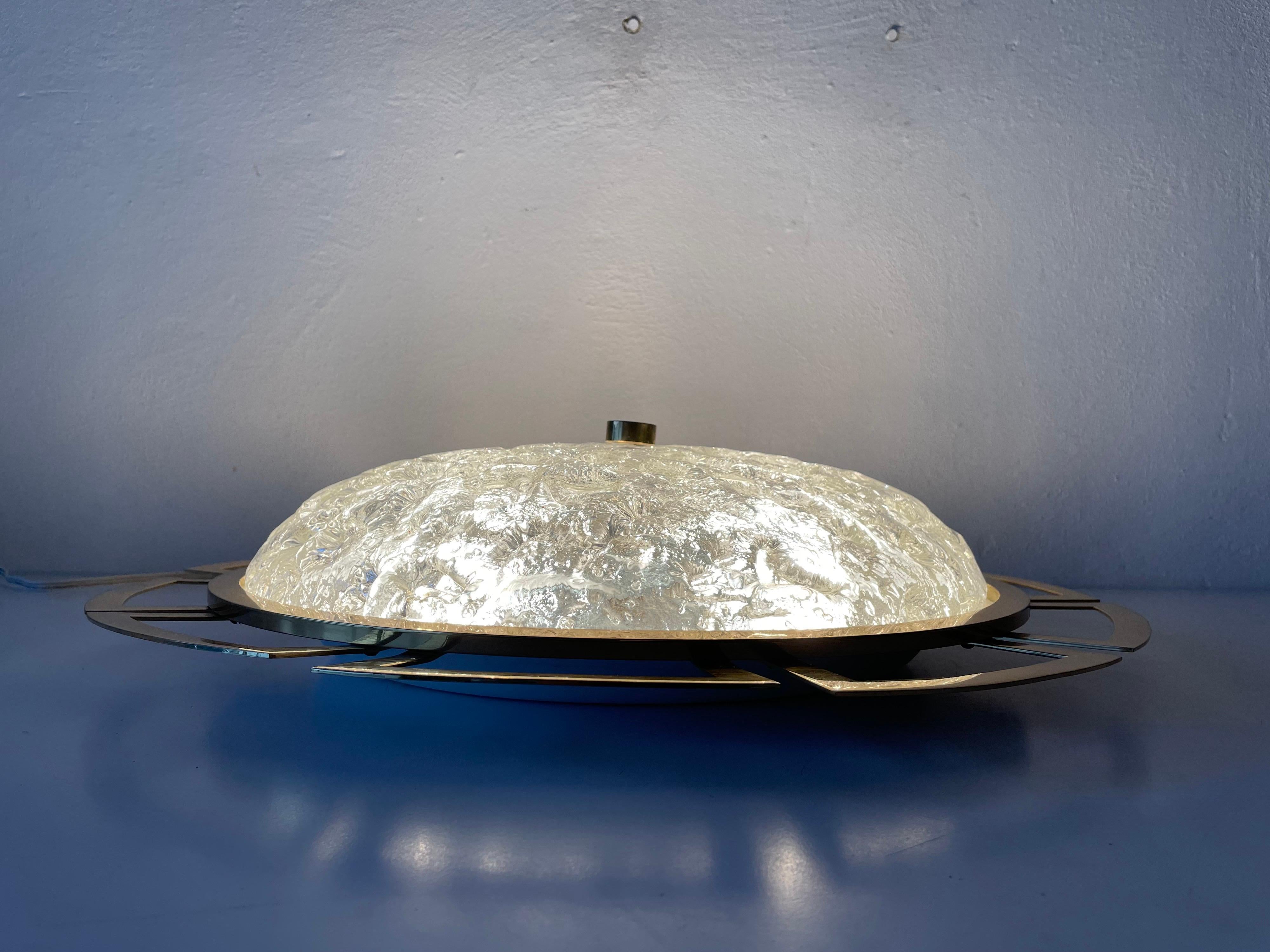 Ice Glass &Brass Sunshine Large Ceiling Lamp by Schröder Leuchten, 1960s Germany For Sale 4