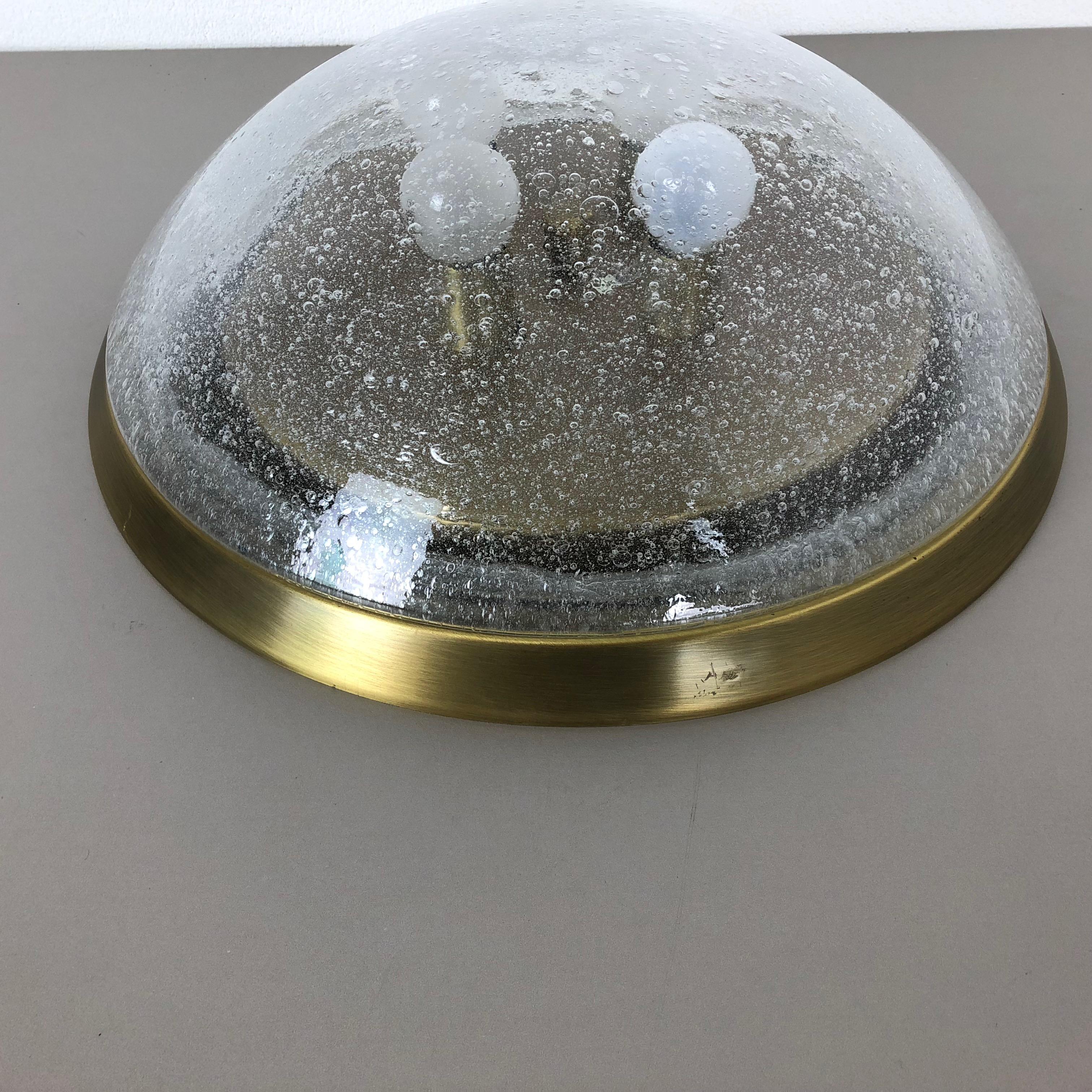Ice Glass Bubble Brass Wall Ceiling Light by Hillebrand Leuchten, Germany, 1970s For Sale 8