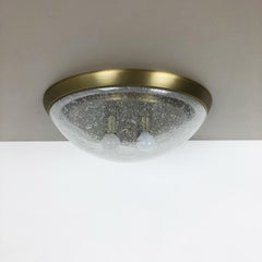 Ice Glass Bubble Brass Wall Ceiling Light by Hillebrand Leuchten, Germany, 1970s