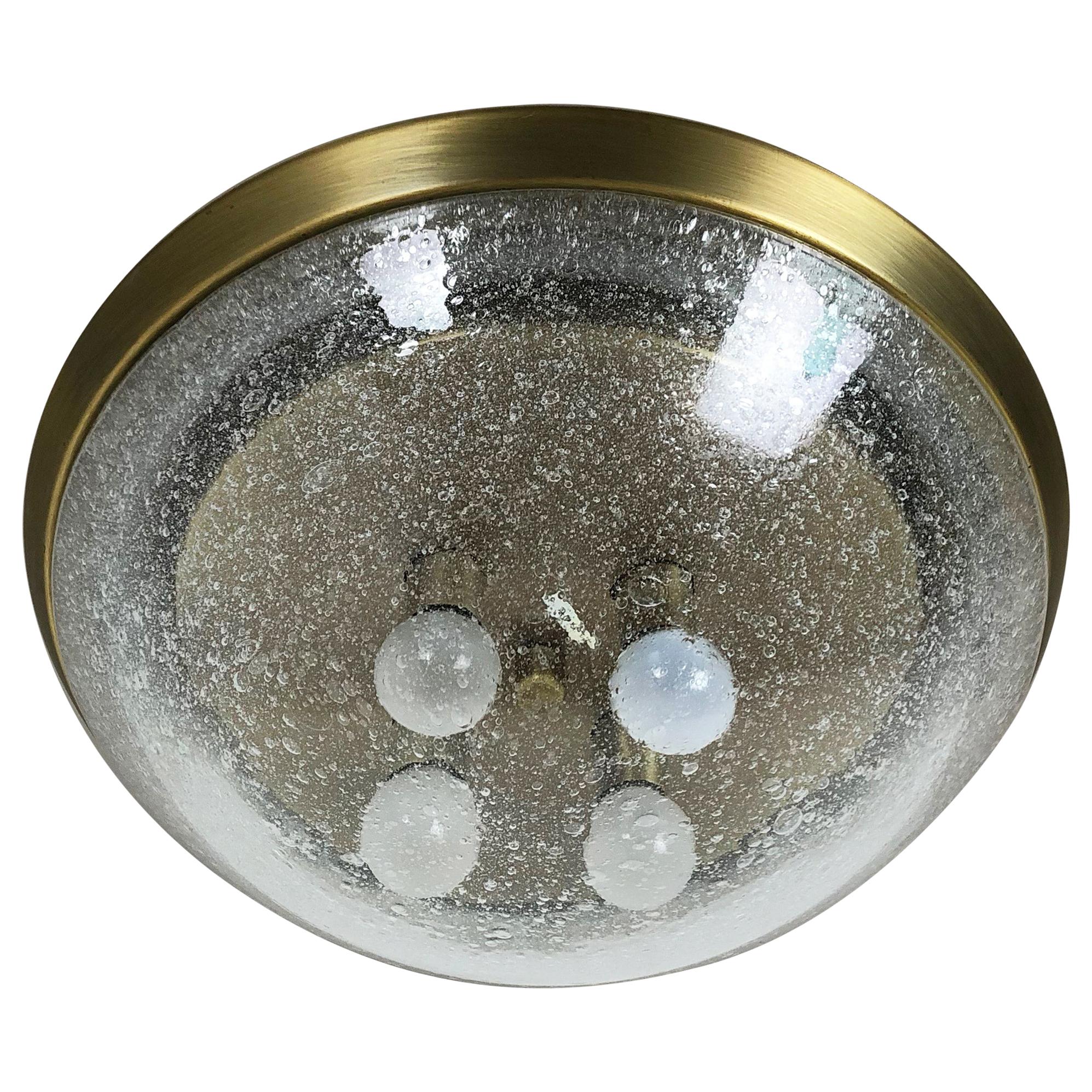 Ice Glass Bubble Brass Wall Ceiling Light by Hillebrand Leuchten, Germany, 1970s