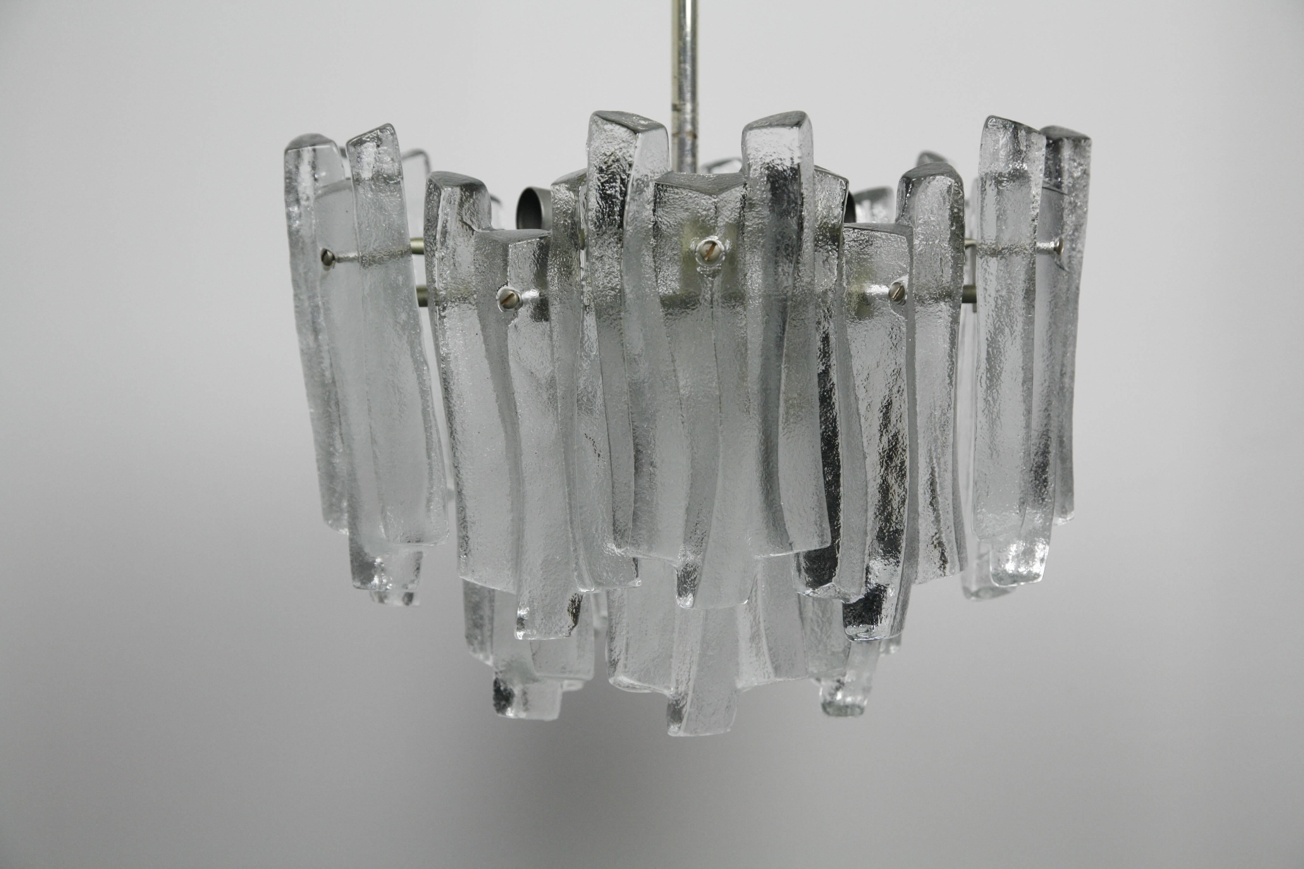 Mid-Century Modern Ice Glass Chandelier, 1960, Kalmar Austria For Sale