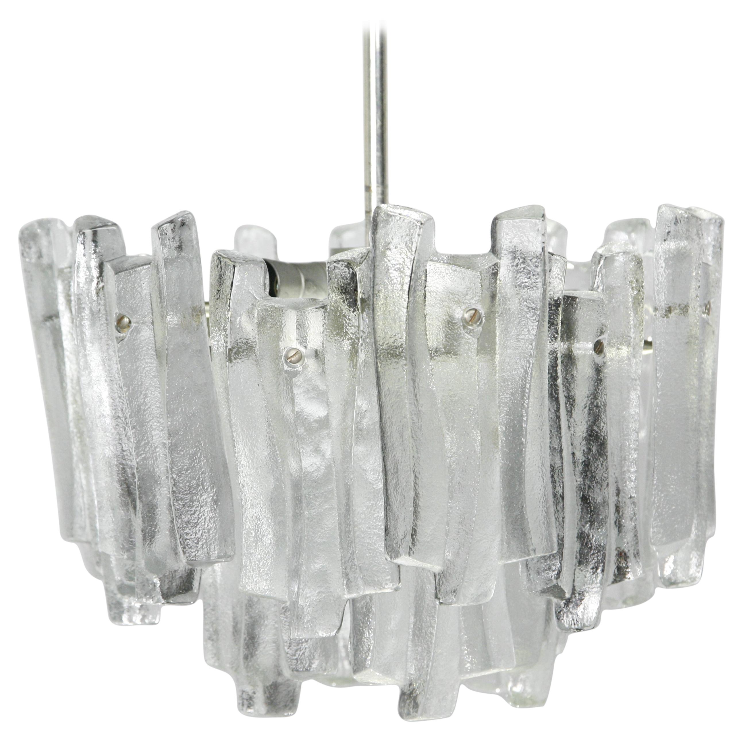 Ice Glass Chandelier, 1960, Kalmar Austria For Sale