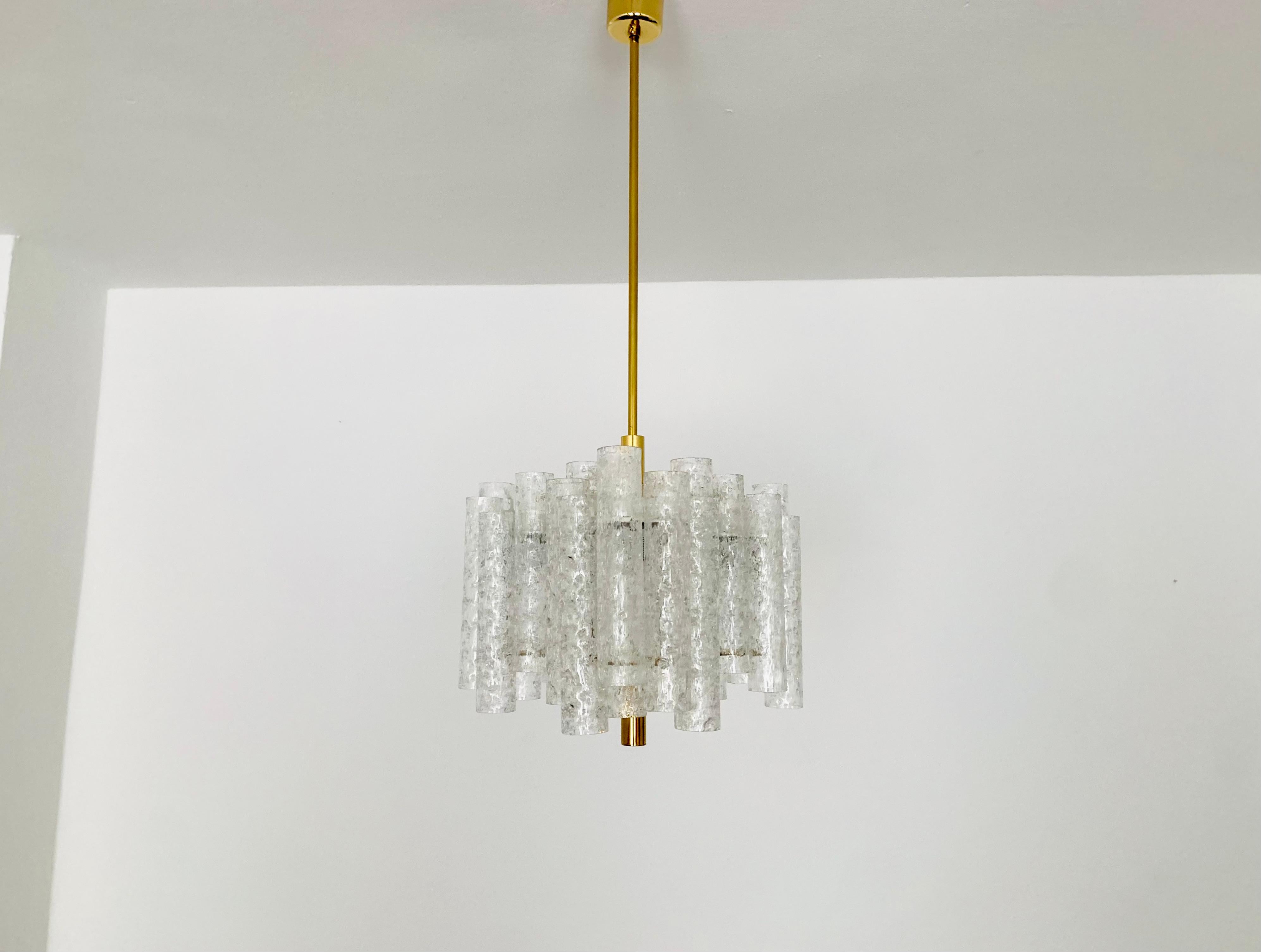 Mid-Century Modern Ice Glass Chandelier by Doria For Sale
