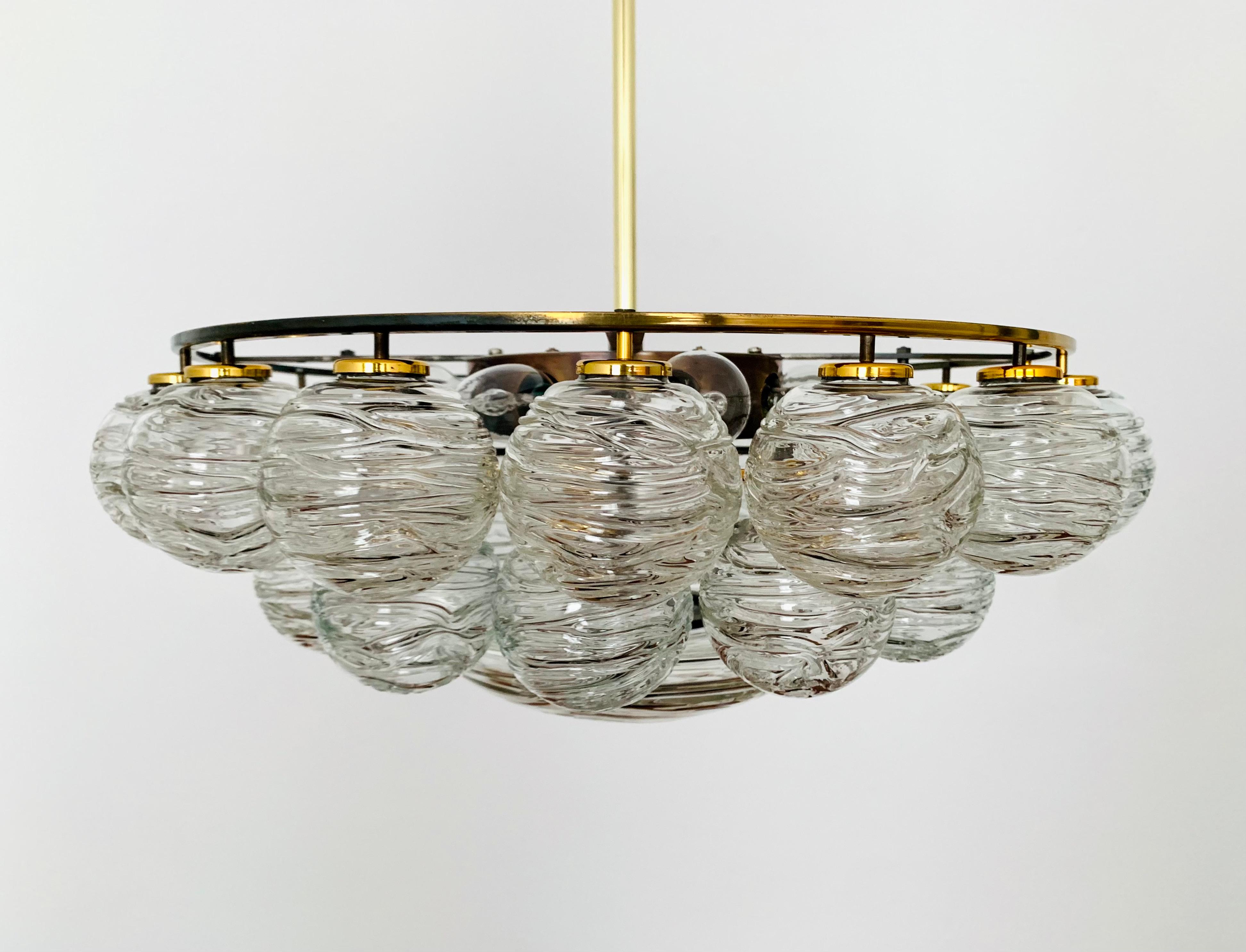 German Ice Glass Chandelier by Doria For Sale