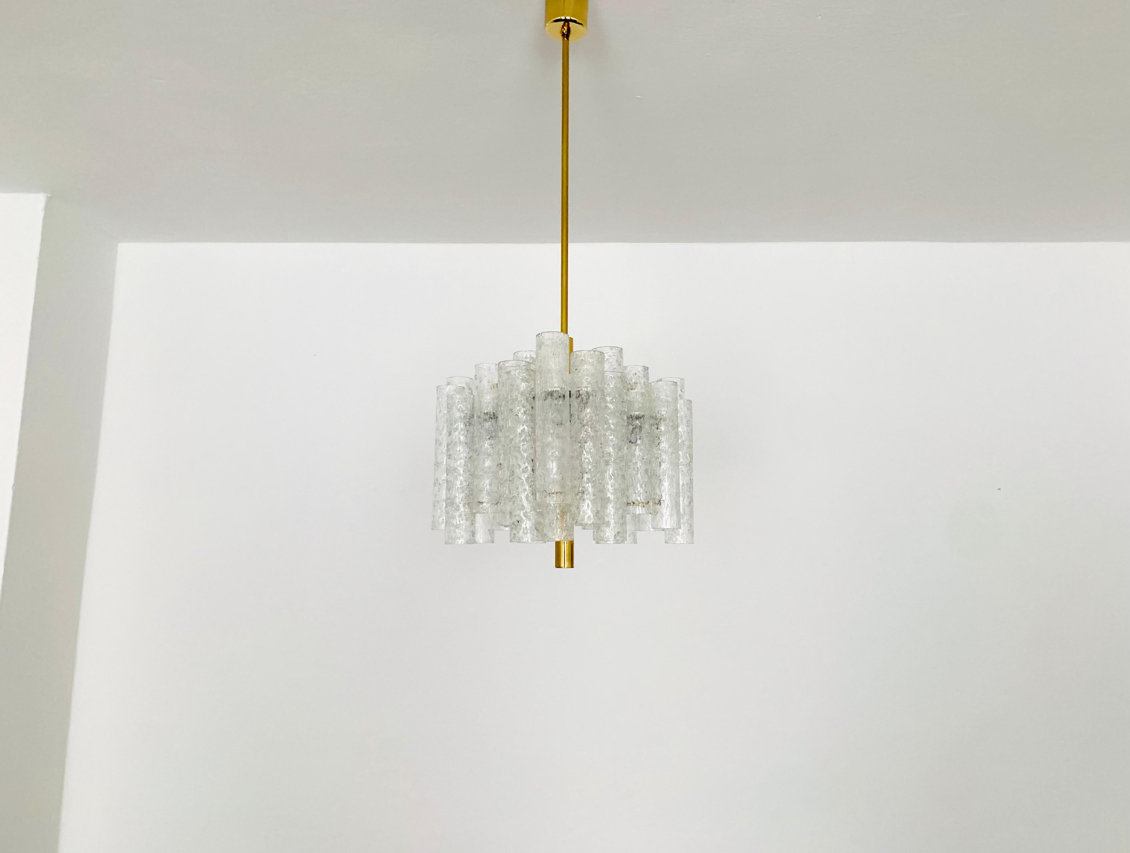 German Ice Glass Chandelier by Doria For Sale