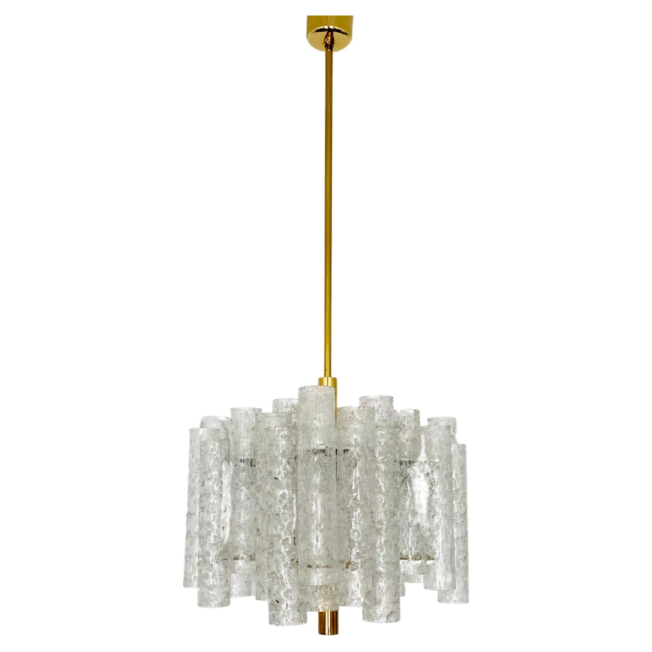 Ice Glass Chandelier by Doria For Sale