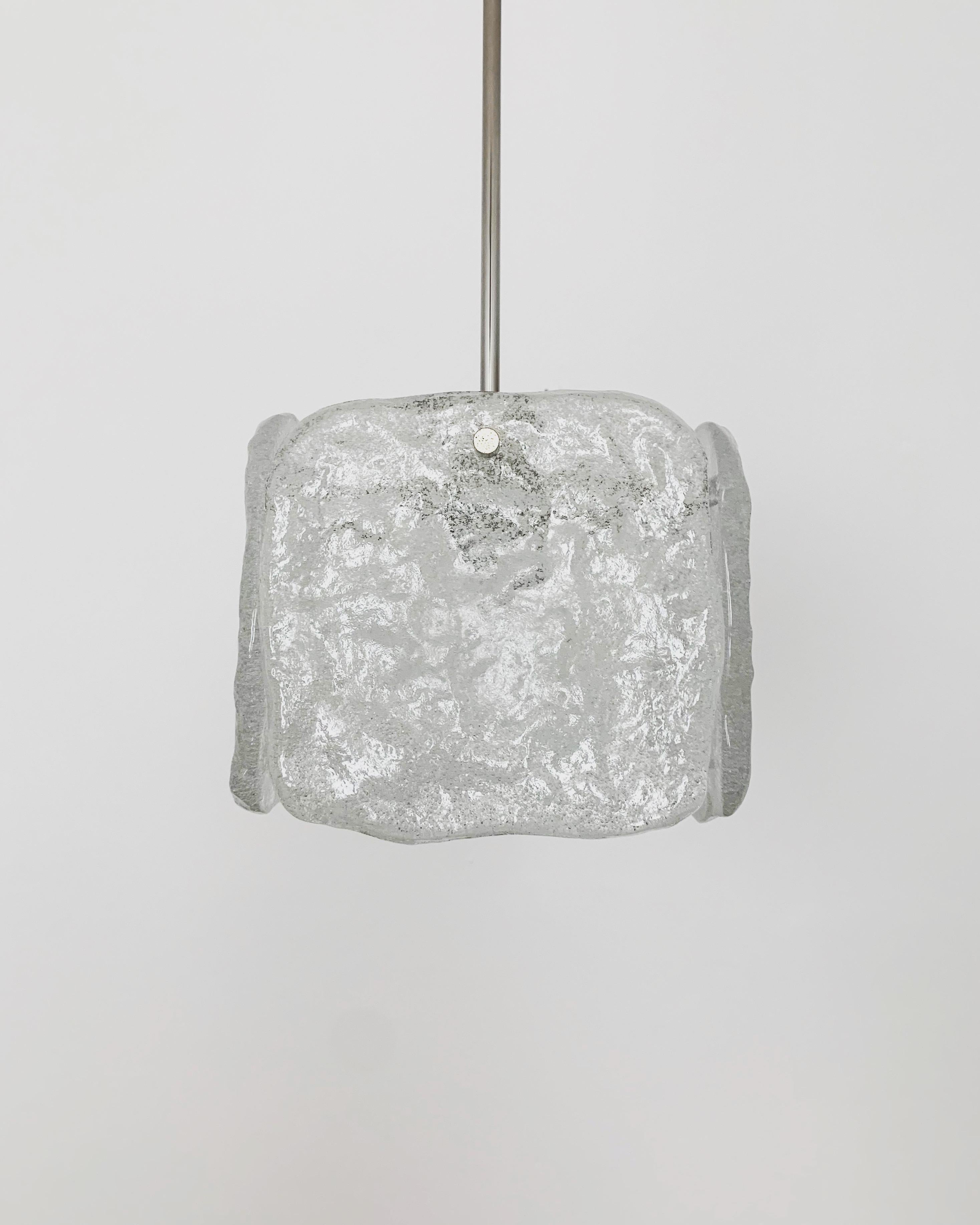 Mid-Century Modern Ice Glass Chandelier by J.T. Kalmar For Sale
