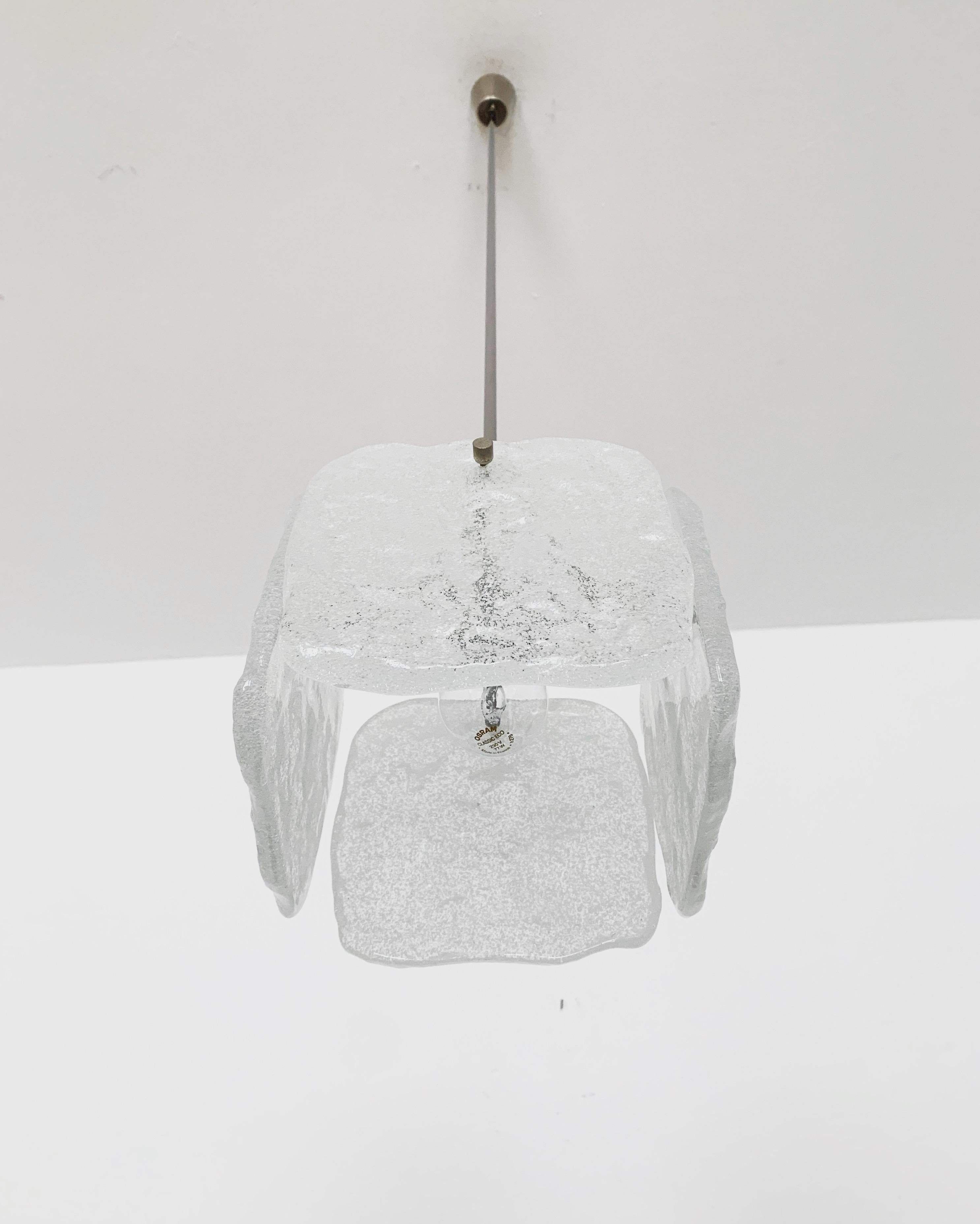 Metal Ice Glass Chandelier by J.T. Kalmar For Sale
