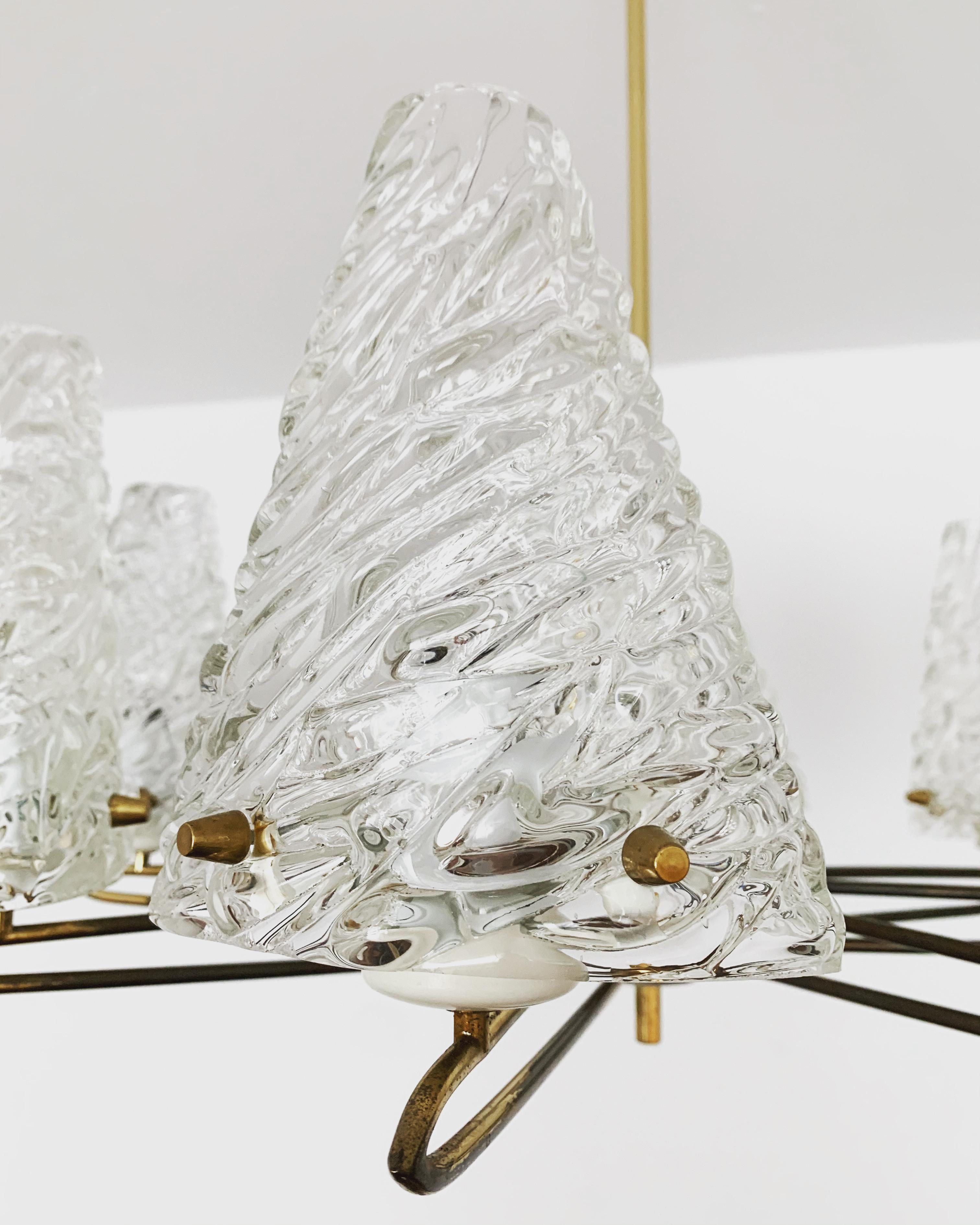 Brass Ice glass chandelier For Sale