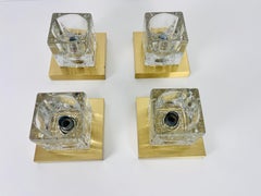 Ice Glass Cube Wall Lamps with Brass Base by Peill & Putzler, 1970s, Set