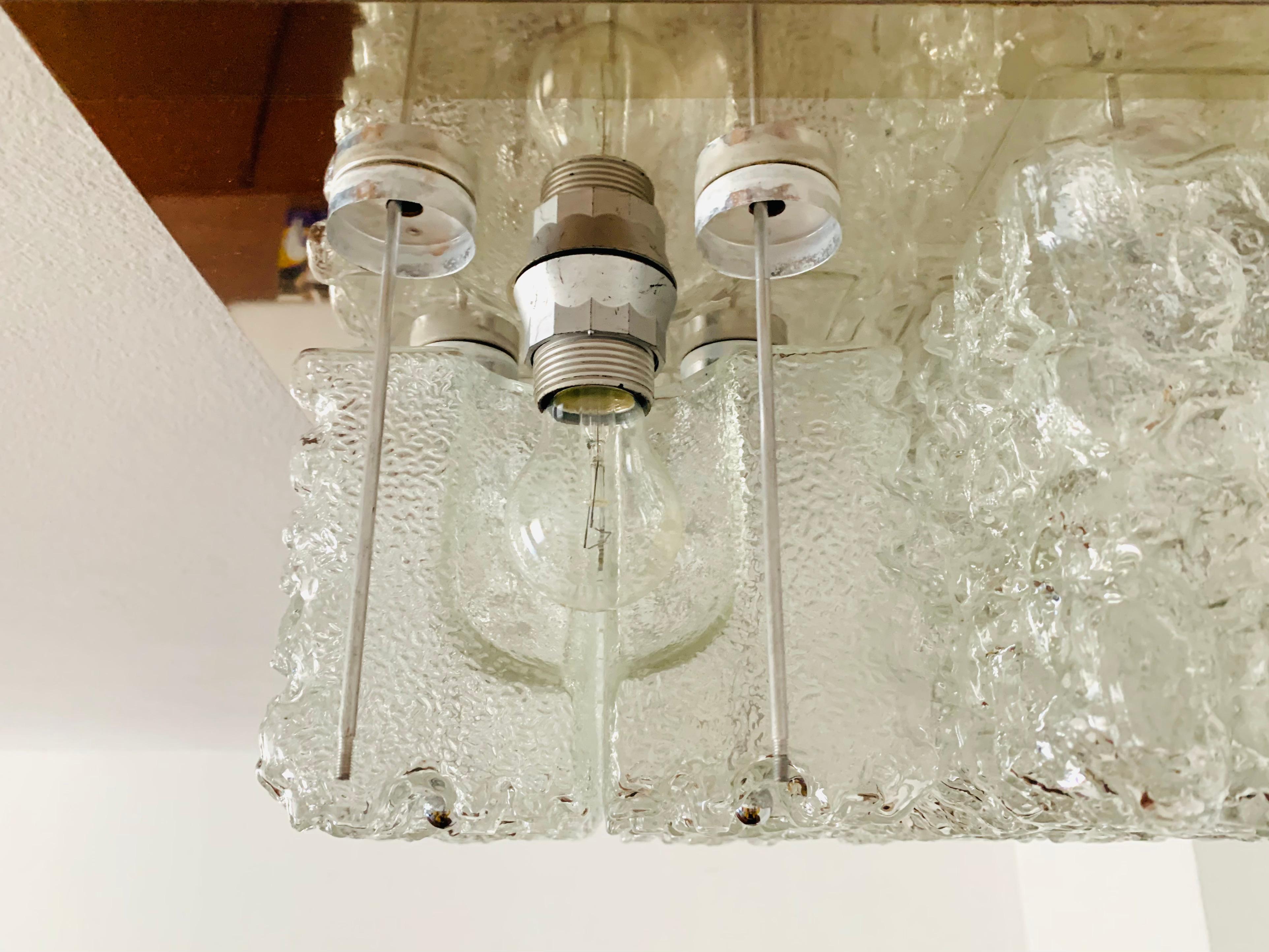 Ice Glass Flush Light by Glashütte Limburg For Sale 3