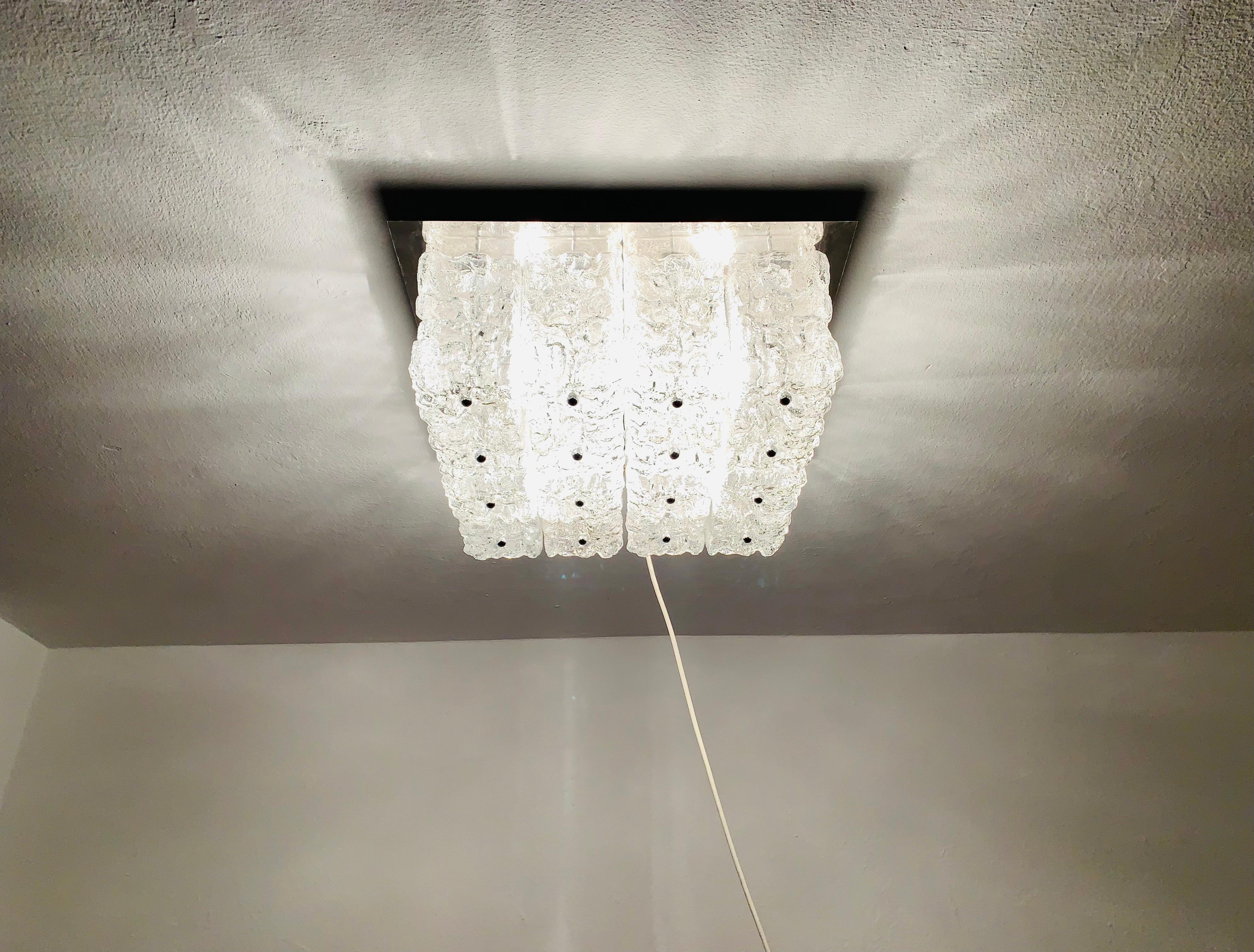Ice Glass Flush Light by Glashütte Limburg For Sale 4
