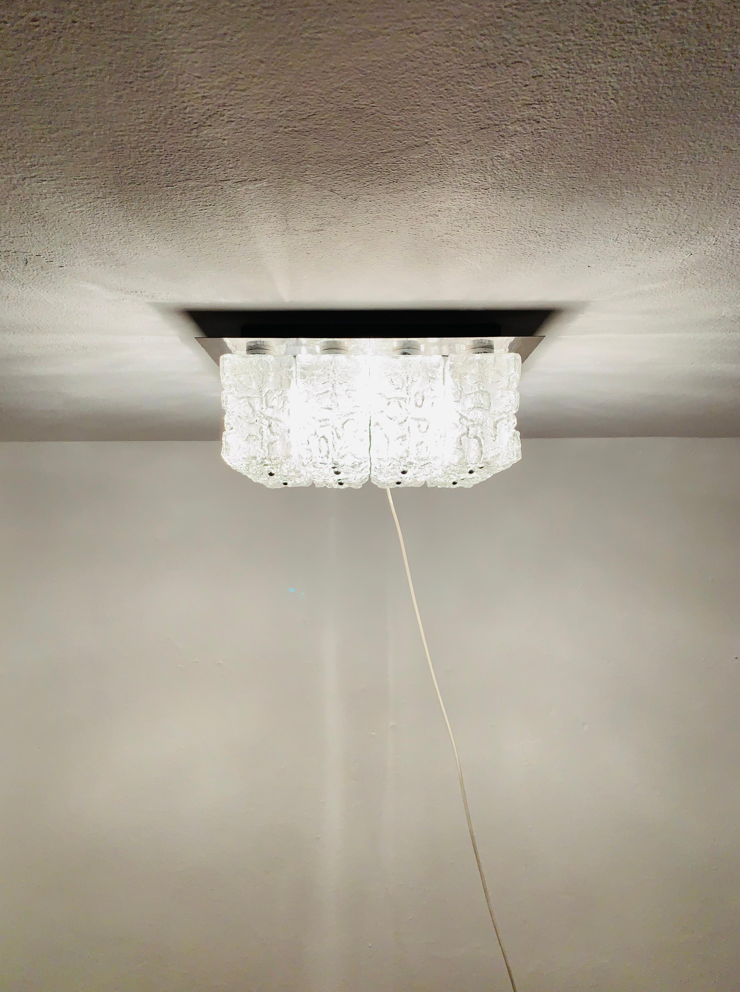 Ice Glass Flush Light by Glashütte Limburg For Sale 5