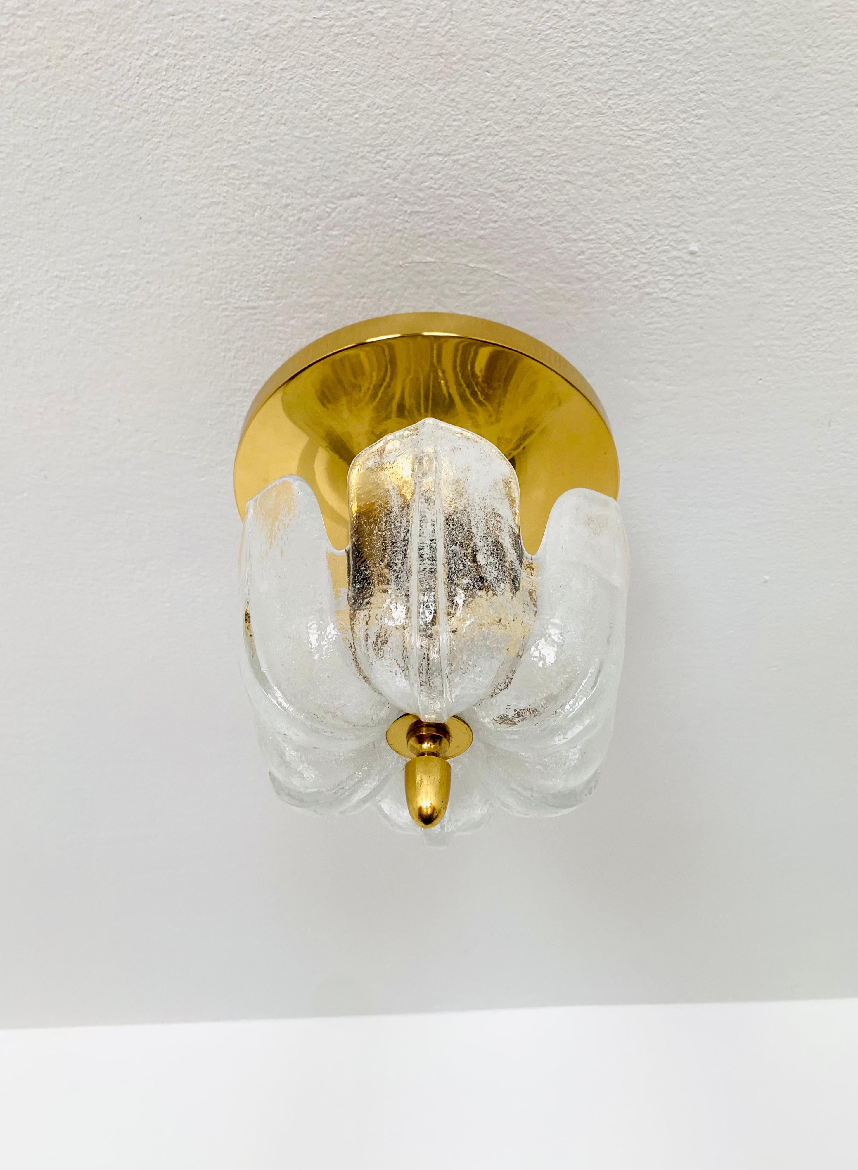 Mid-Century Modern Ice Glass Flush Light by Glashütte Limburg For Sale