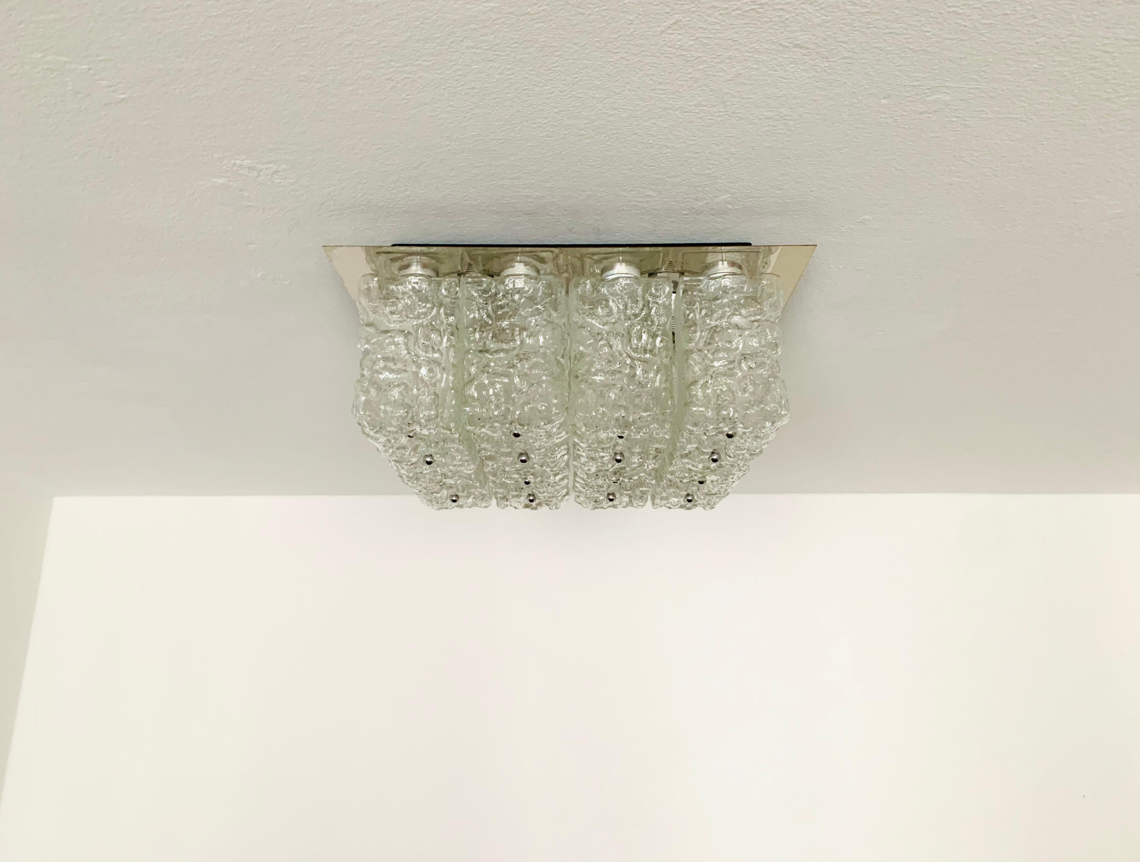 Mid-Century Modern Ice Glass Flush Light by Glashütte Limburg For Sale