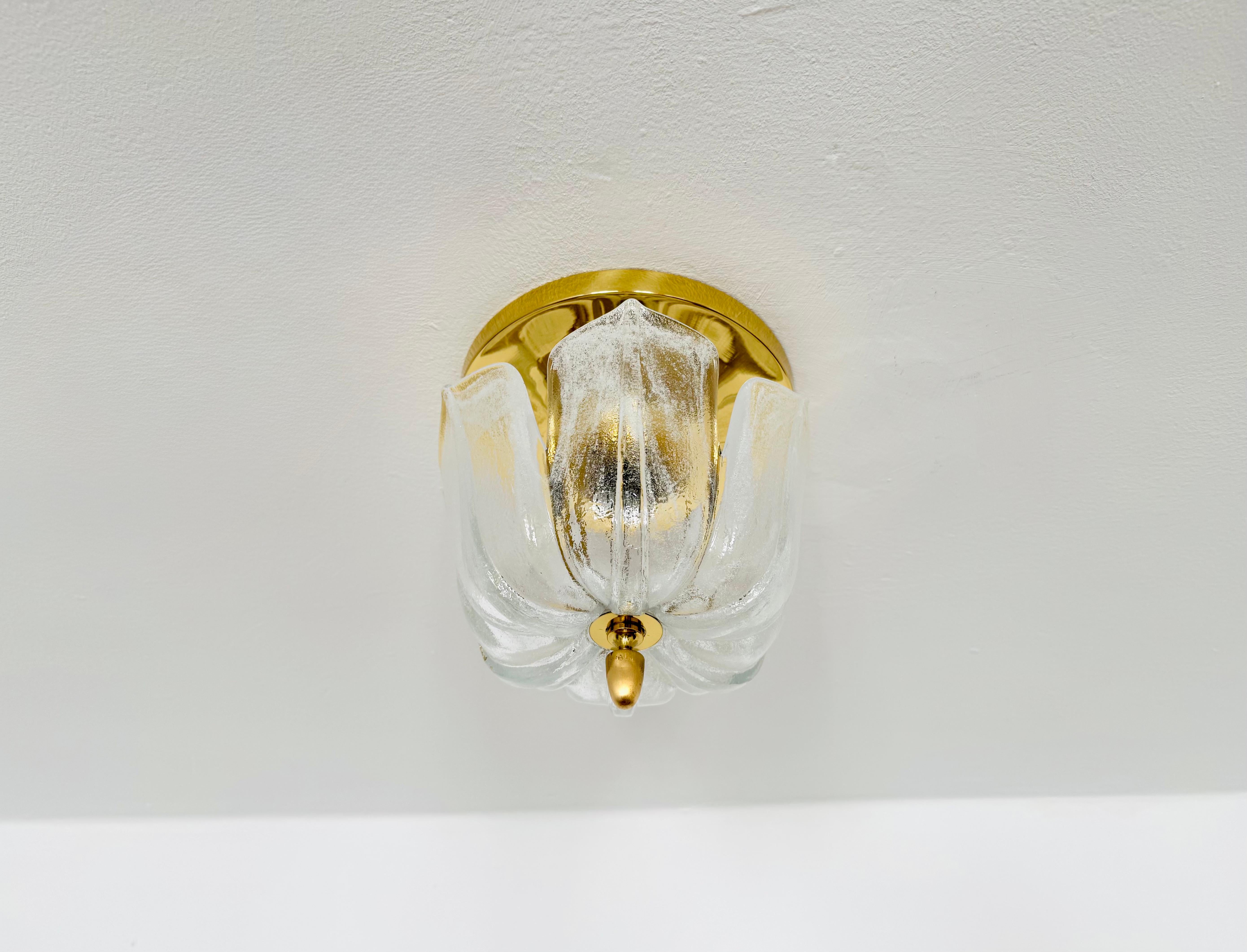 Mid-Century Modern Ice Glass Flush Light by Glashütte Limburg For Sale