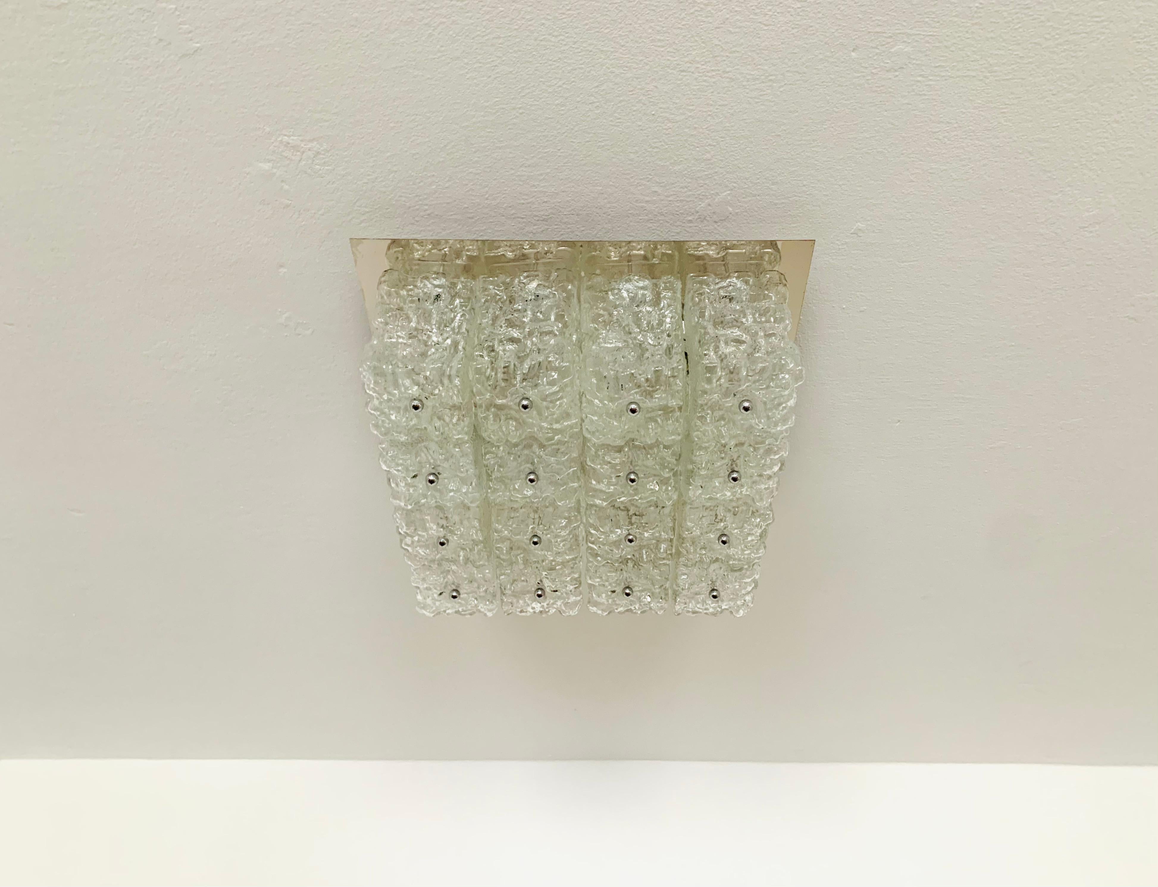 Ice Glass Flush Light by Glashütte Limburg In Good Condition For Sale In München, DE