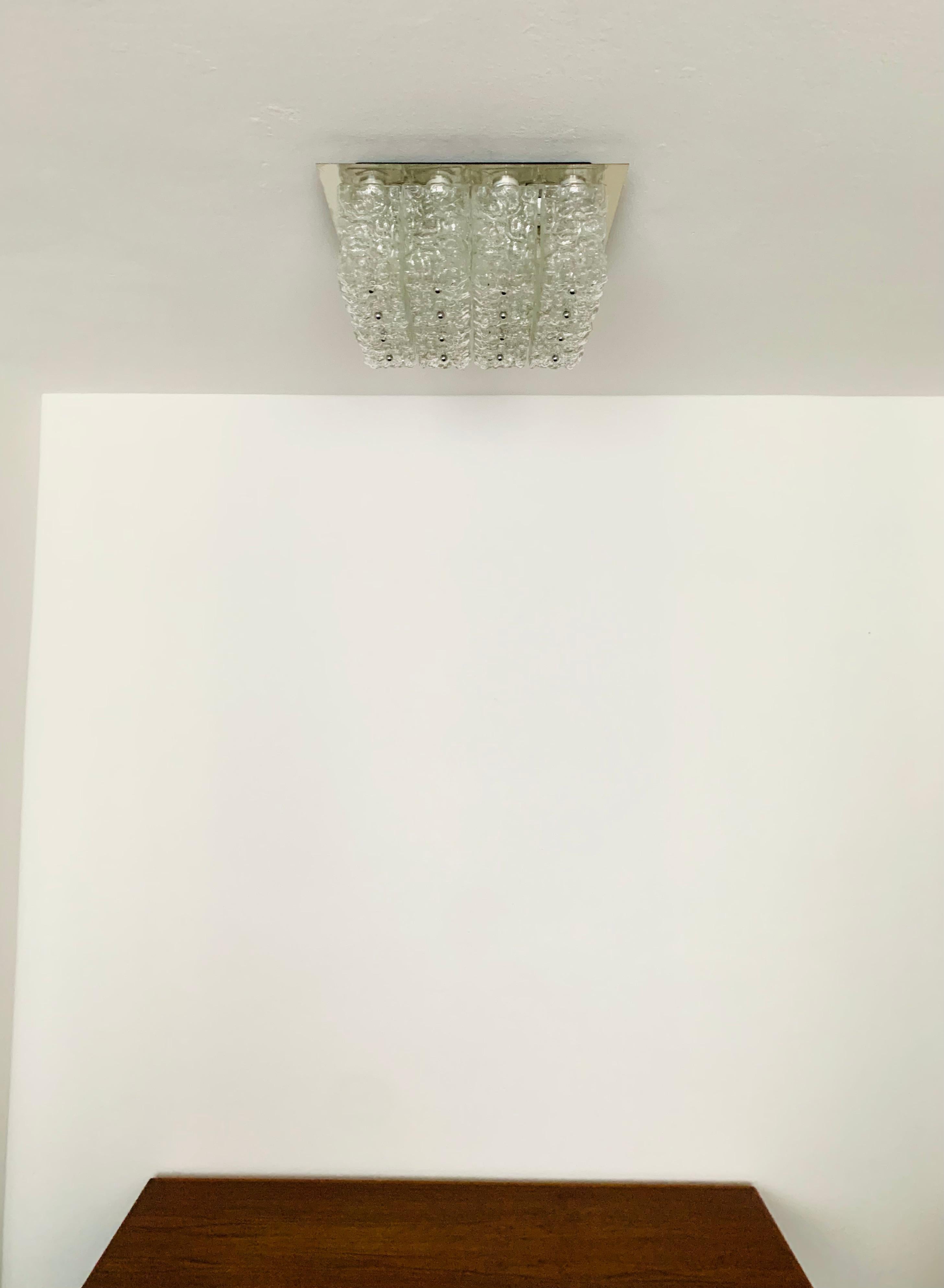 Mid-20th Century Ice Glass Flush Light by Glashütte Limburg For Sale