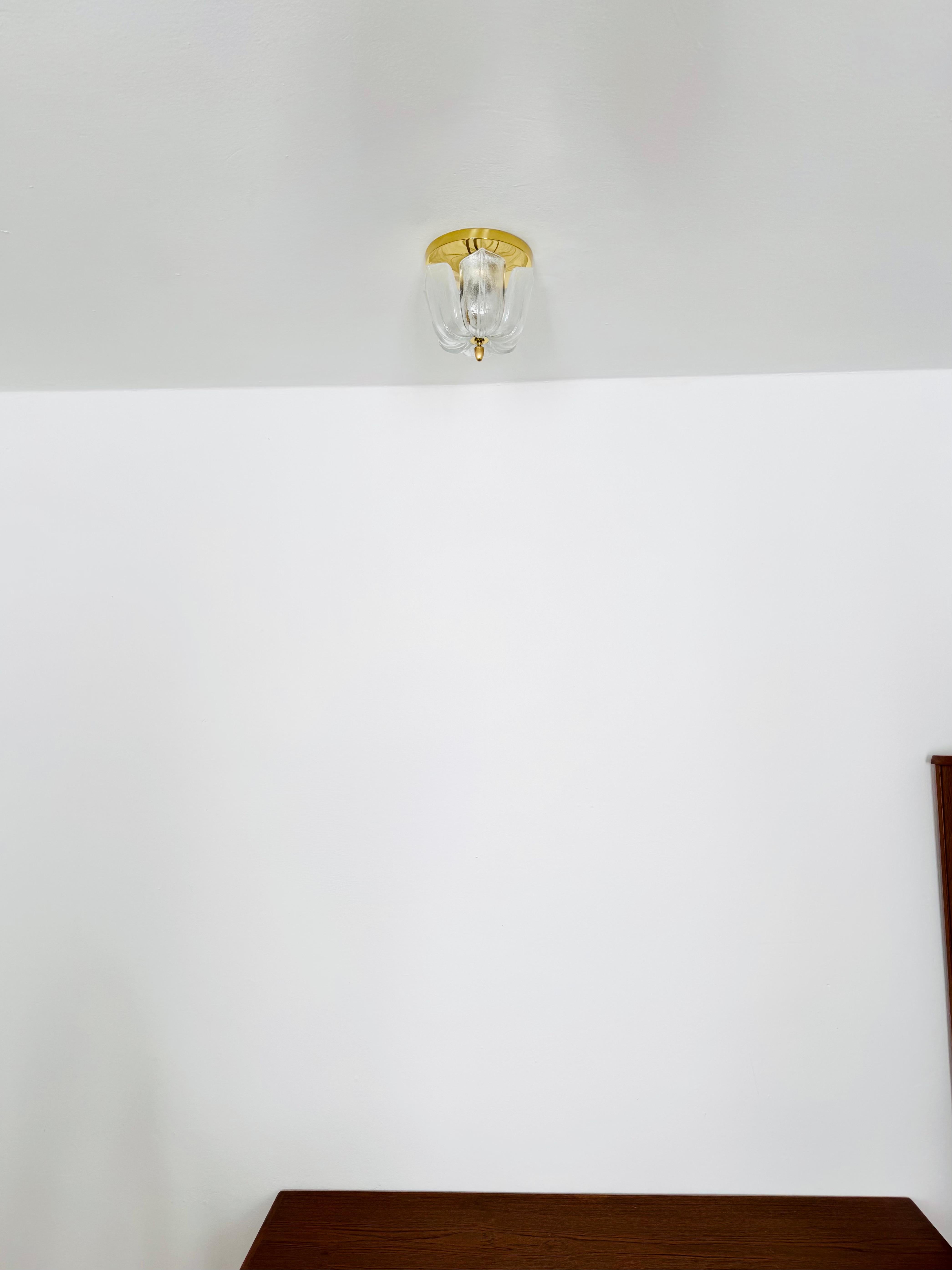 Mid-20th Century Ice Glass Flush Light by Glashütte Limburg For Sale