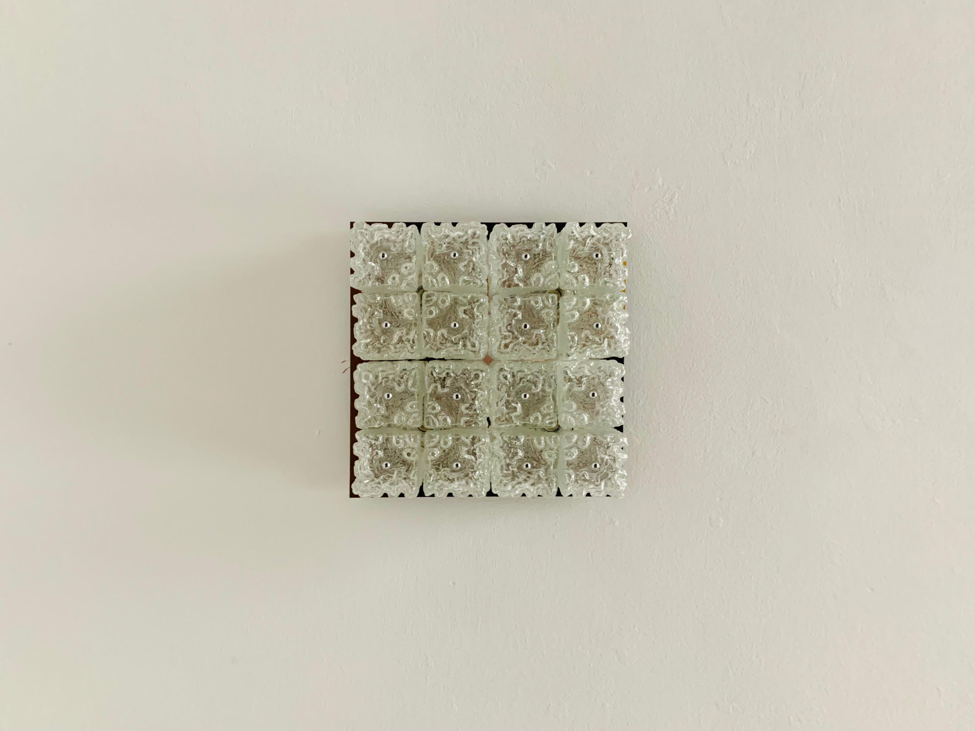 Metal Ice Glass Flush Light by Glashütte Limburg For Sale