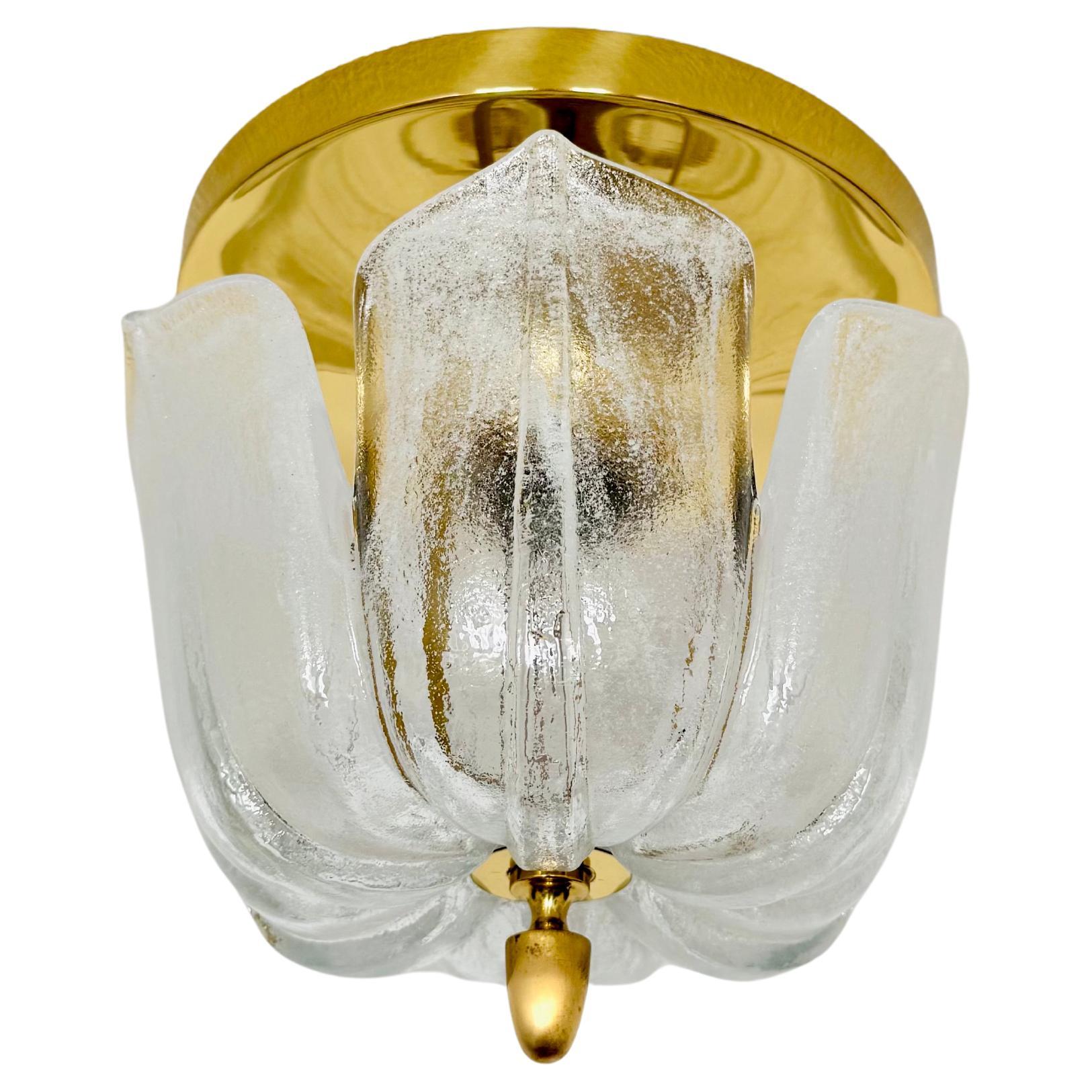 Ice Glass Flush Light by Glashütte Limburg For Sale