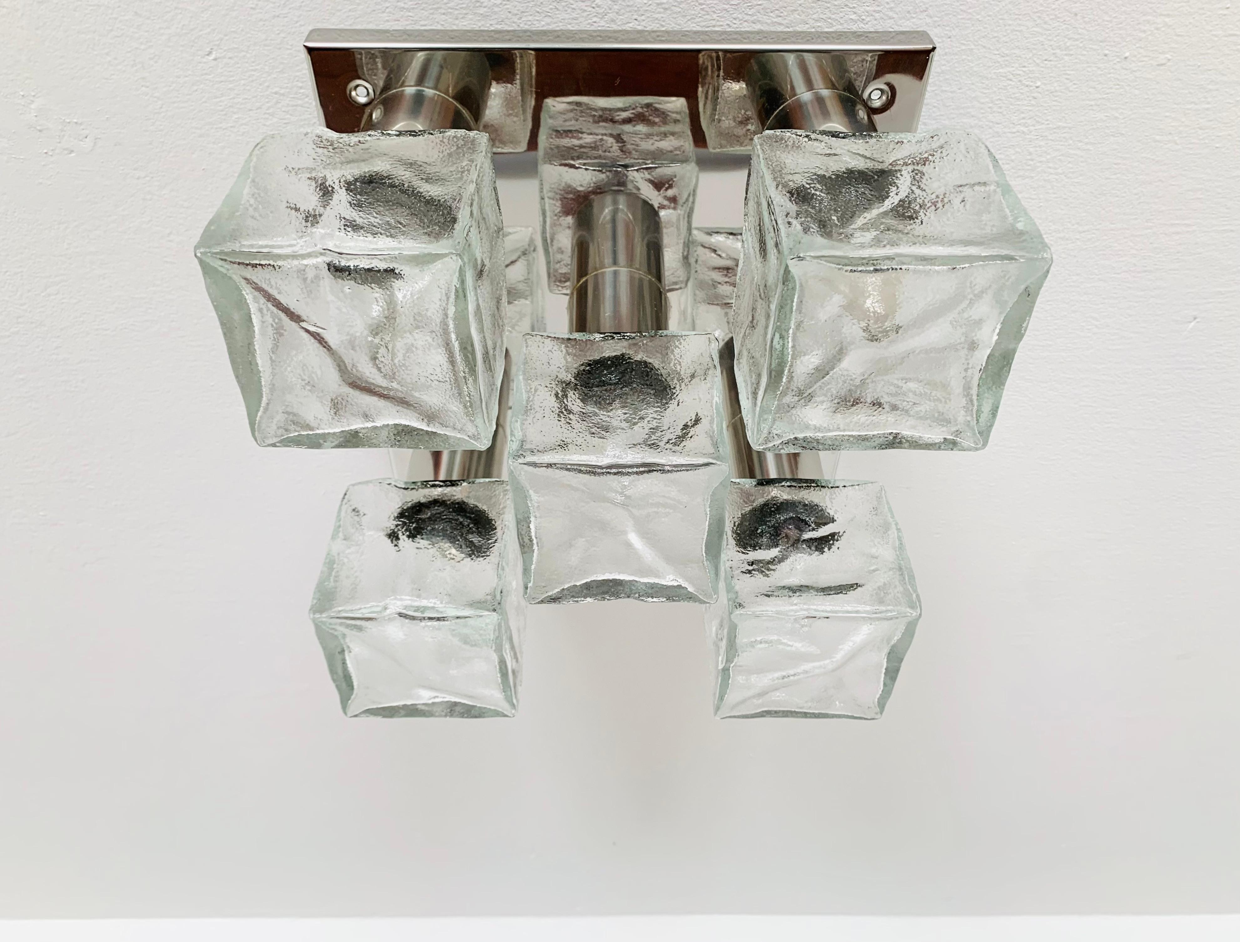 Austrian Ice Glass Flush Light by J.T. Kalmar For Sale