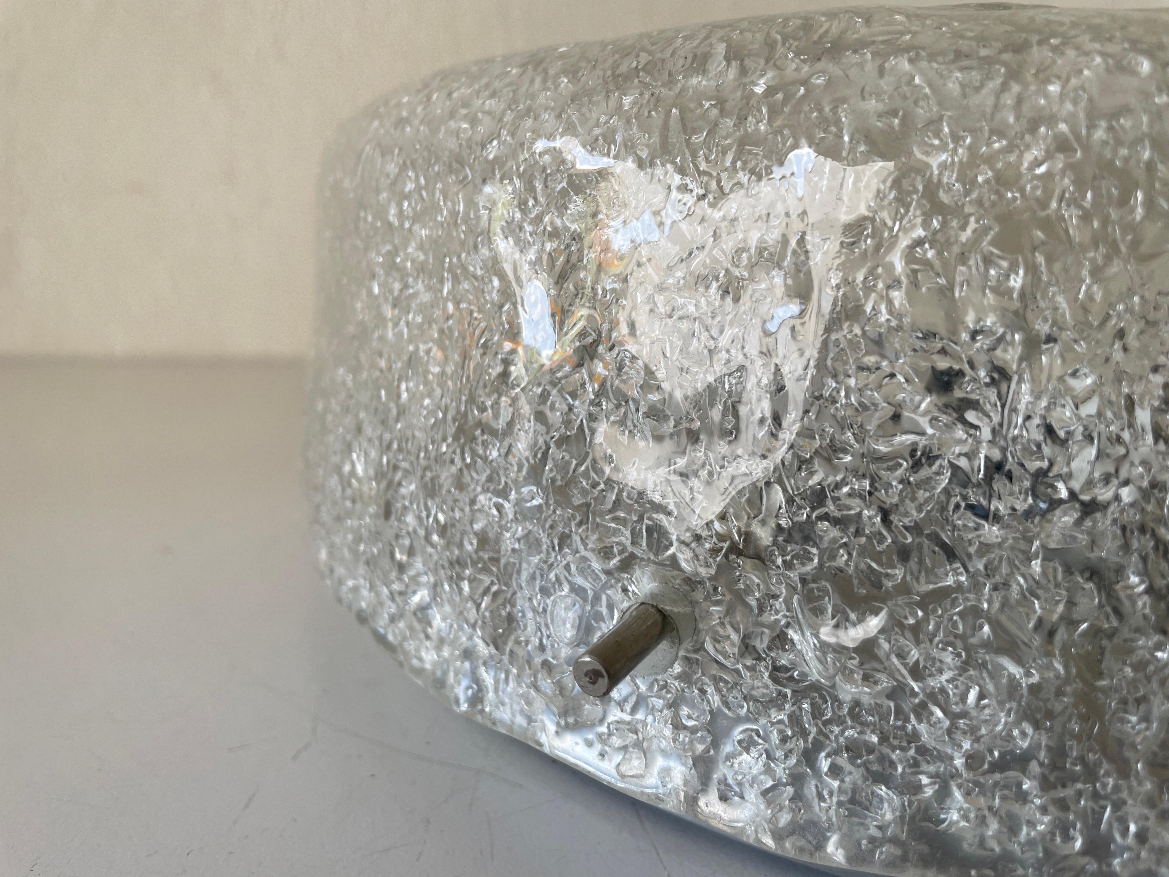 Ice Glass Flush Mount by Hillebrand, 1960s, Germany For Sale 2