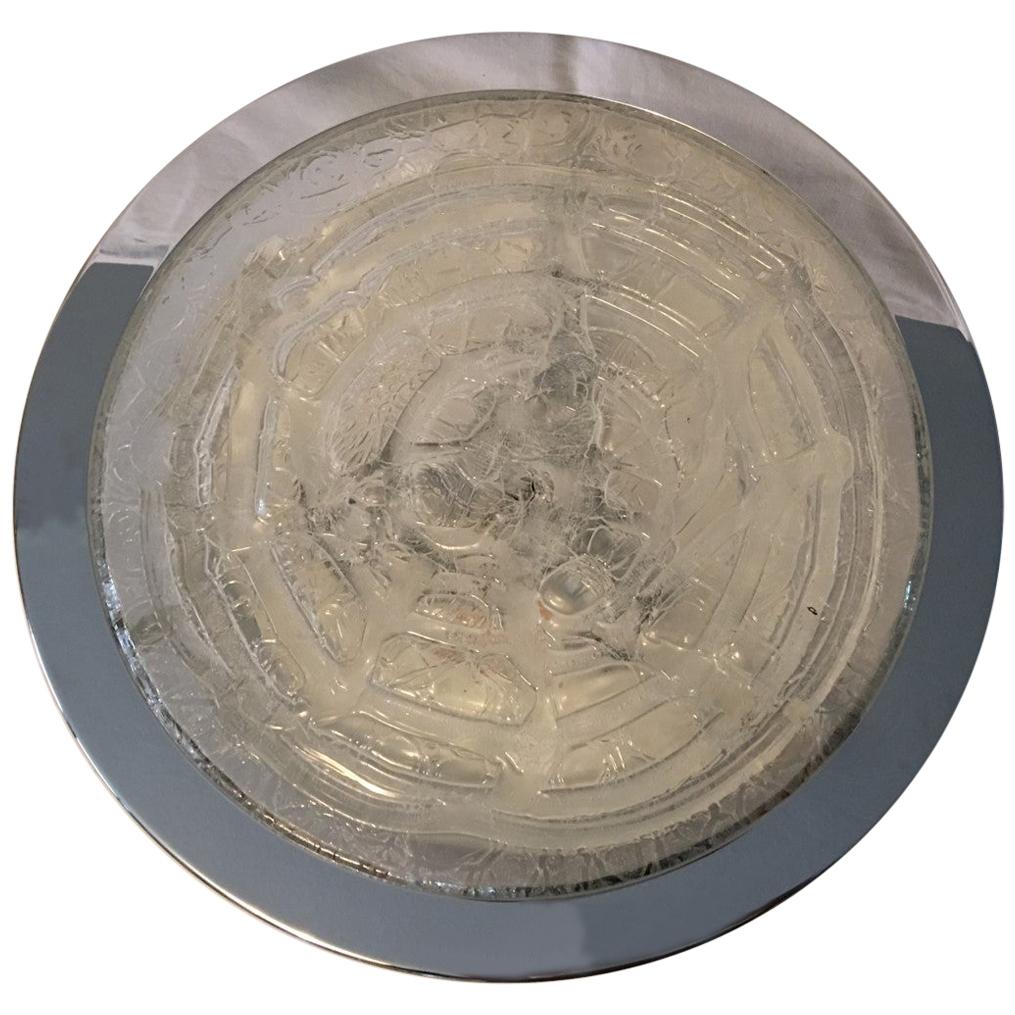 Ice Glass Flushmount on Surround Chrome by Doria Leuchten, 1960s, Germany For Sale