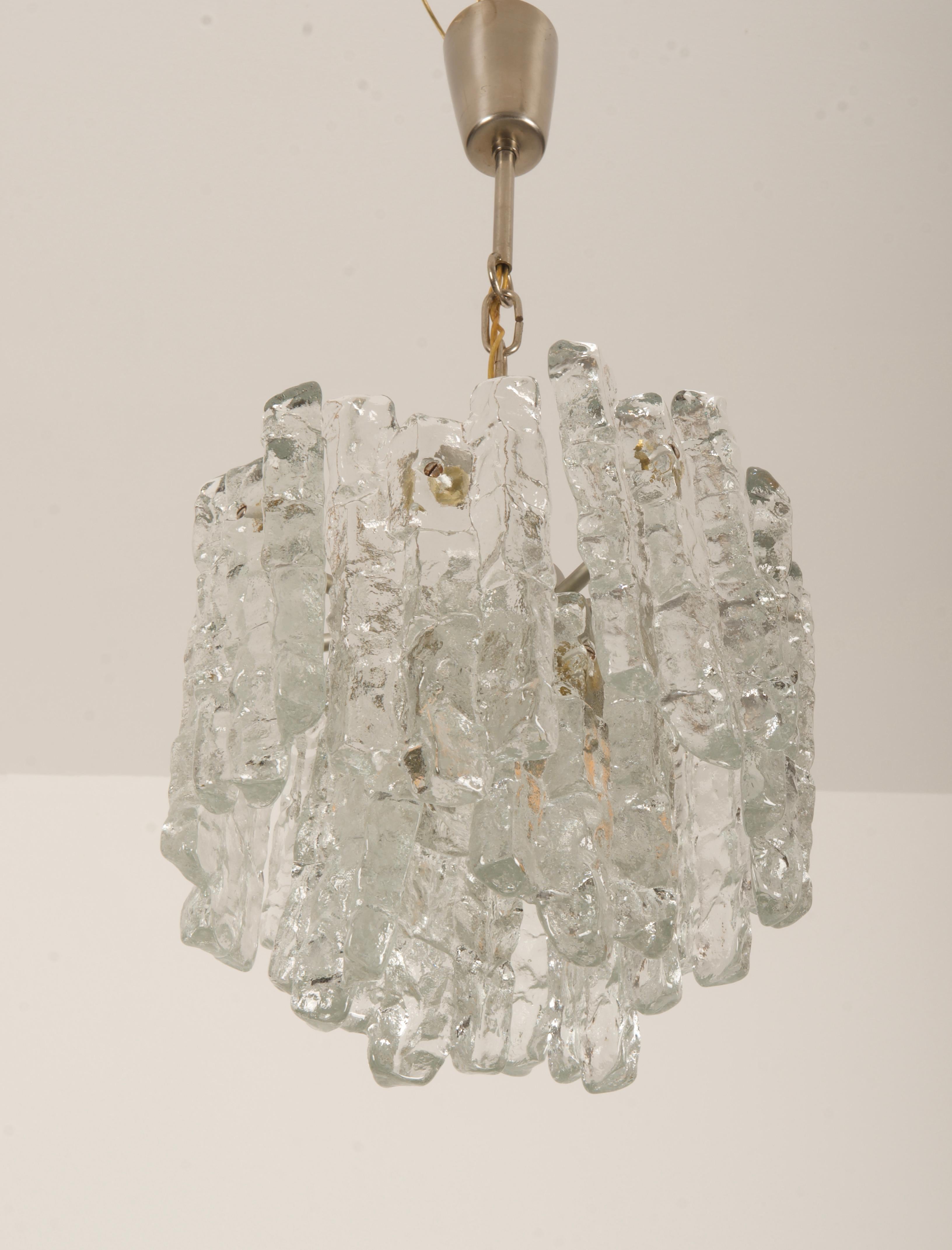 Mid-Century Modern Ice Glass Pendant by J.T. Kalmar For Sale