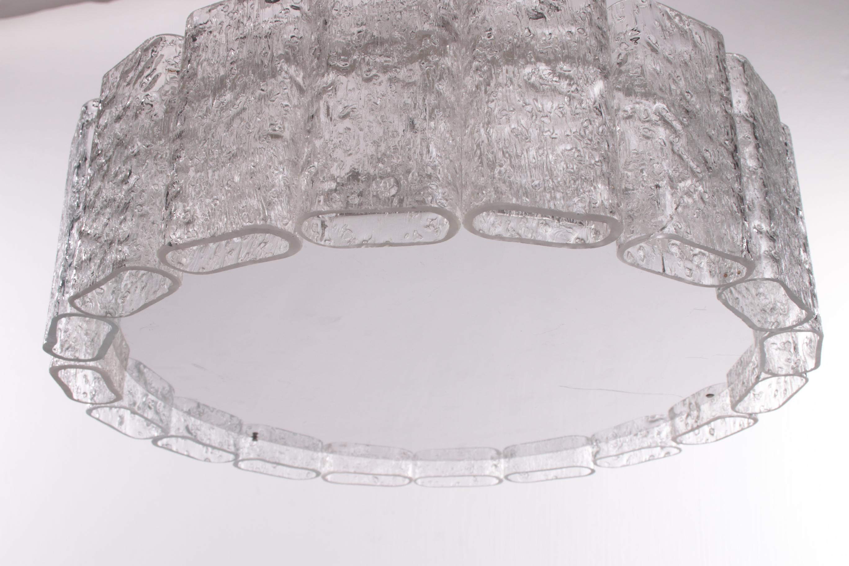Mid-Century Modern Ice Glass Pendant from Doria Leuchten 1960  For Sale