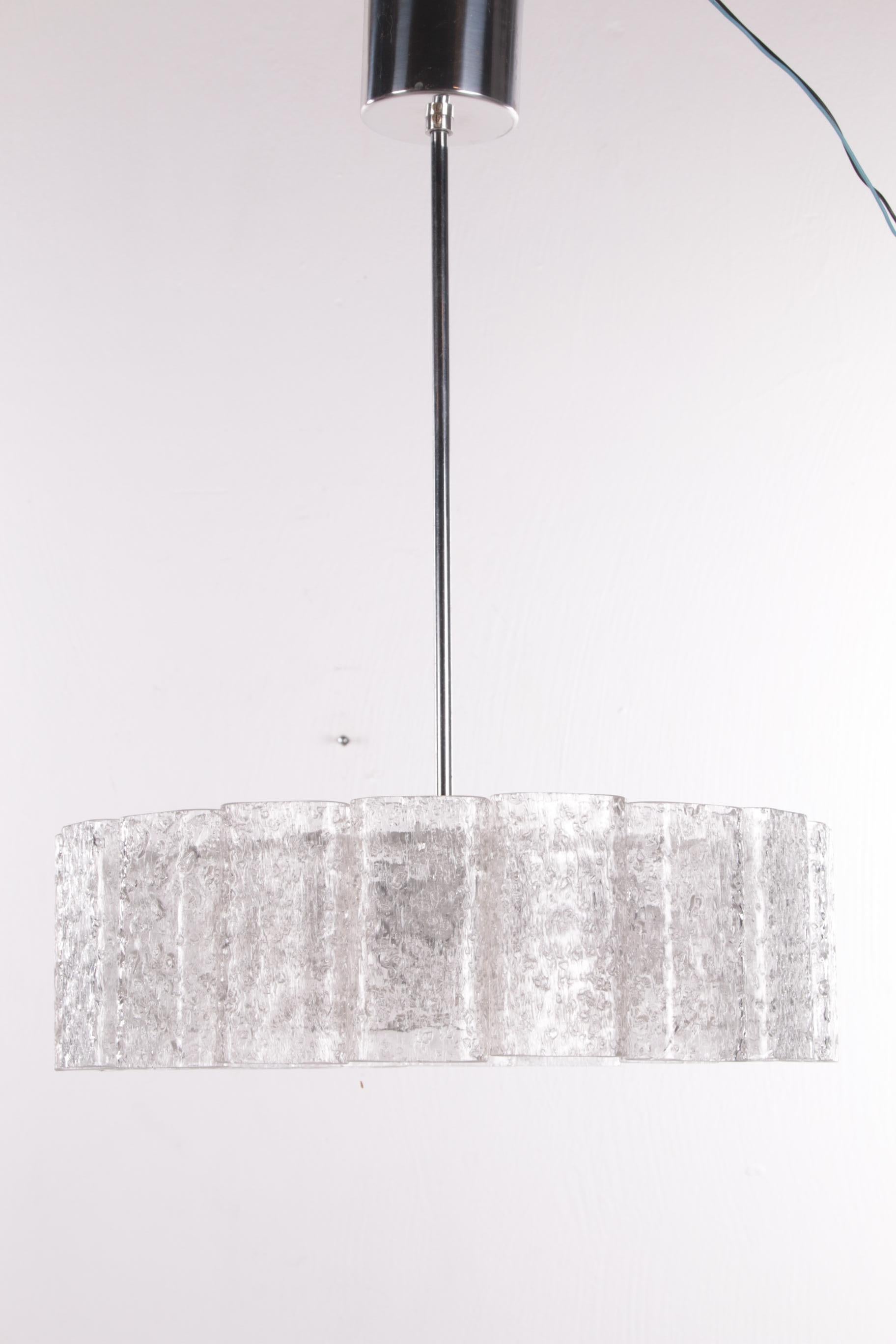 Mid-20th Century Ice Glass Pendant from Doria Leuchten 1960  For Sale