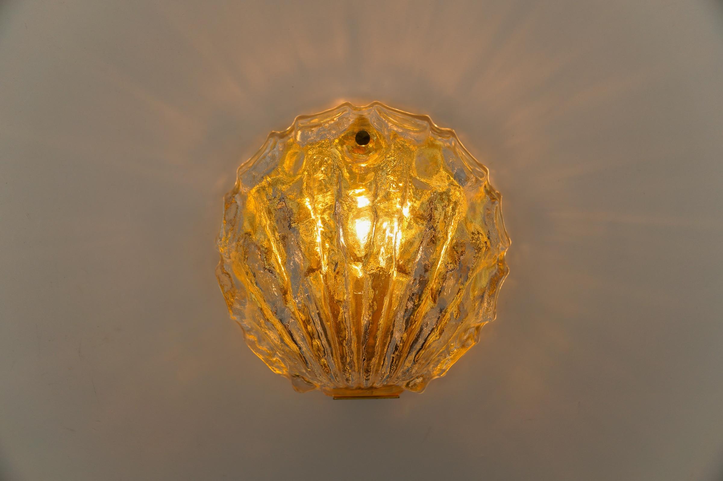 Mid-Century Modern Ice Glass Sea Shell Wall Light by Limburg, 1960s Germany   For Sale