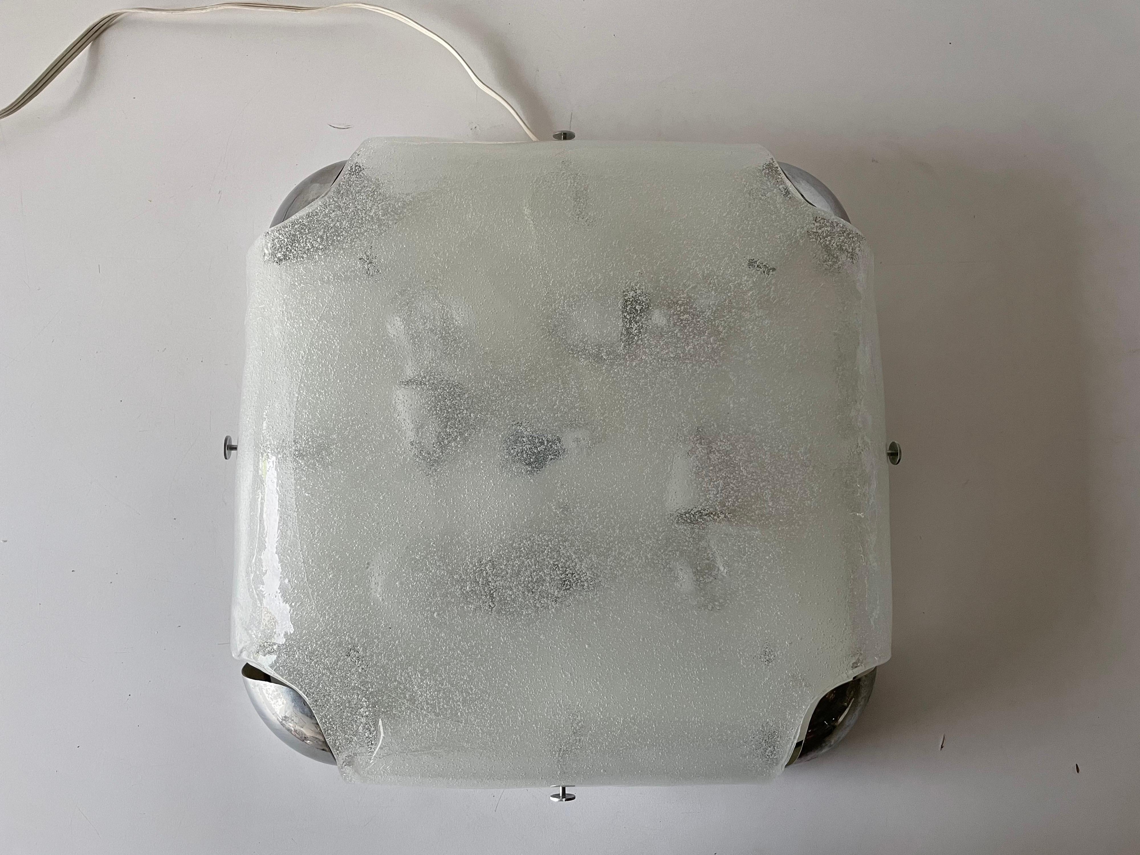 Mid-20th Century Ice Glass Square Flush Mount Ceiling Lamp by Kaiser Leuchten, 1960s Germany For Sale