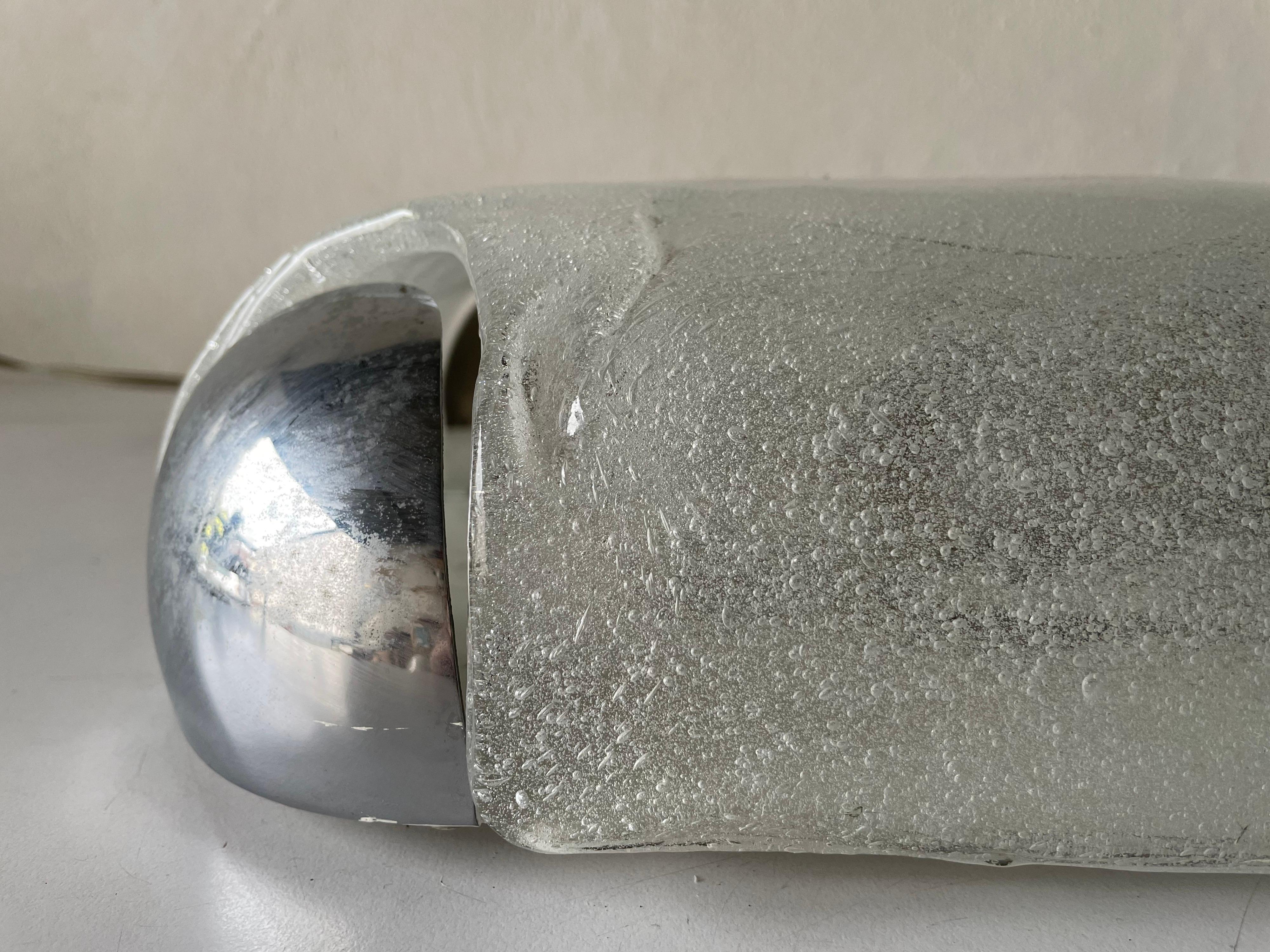 Ice Glass Square Flush Mount Ceiling Lamp by Kaiser Leuchten, 1960s Germany For Sale 1