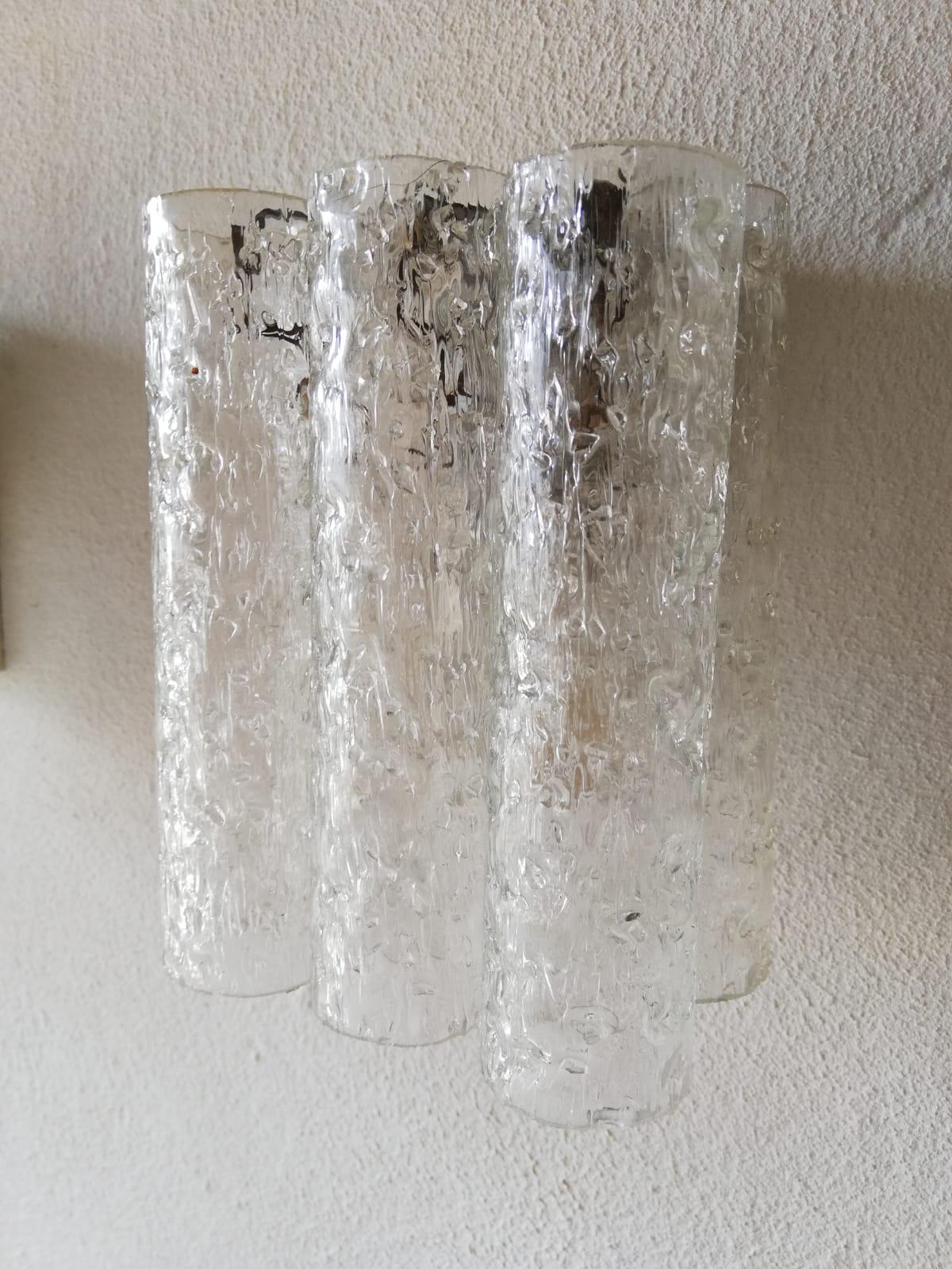 Mid-20th Century Ice Glass Tubes Pair of Sconces by Doria Leuchten, 1960s Germany