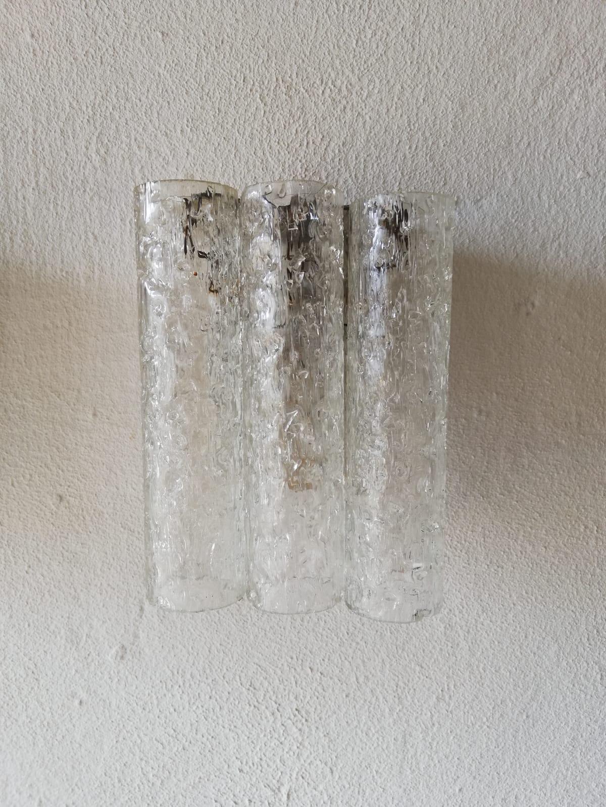 Metal Ice Glass Tubes Pair of Sconces by Doria Leuchten, 1960s Germany