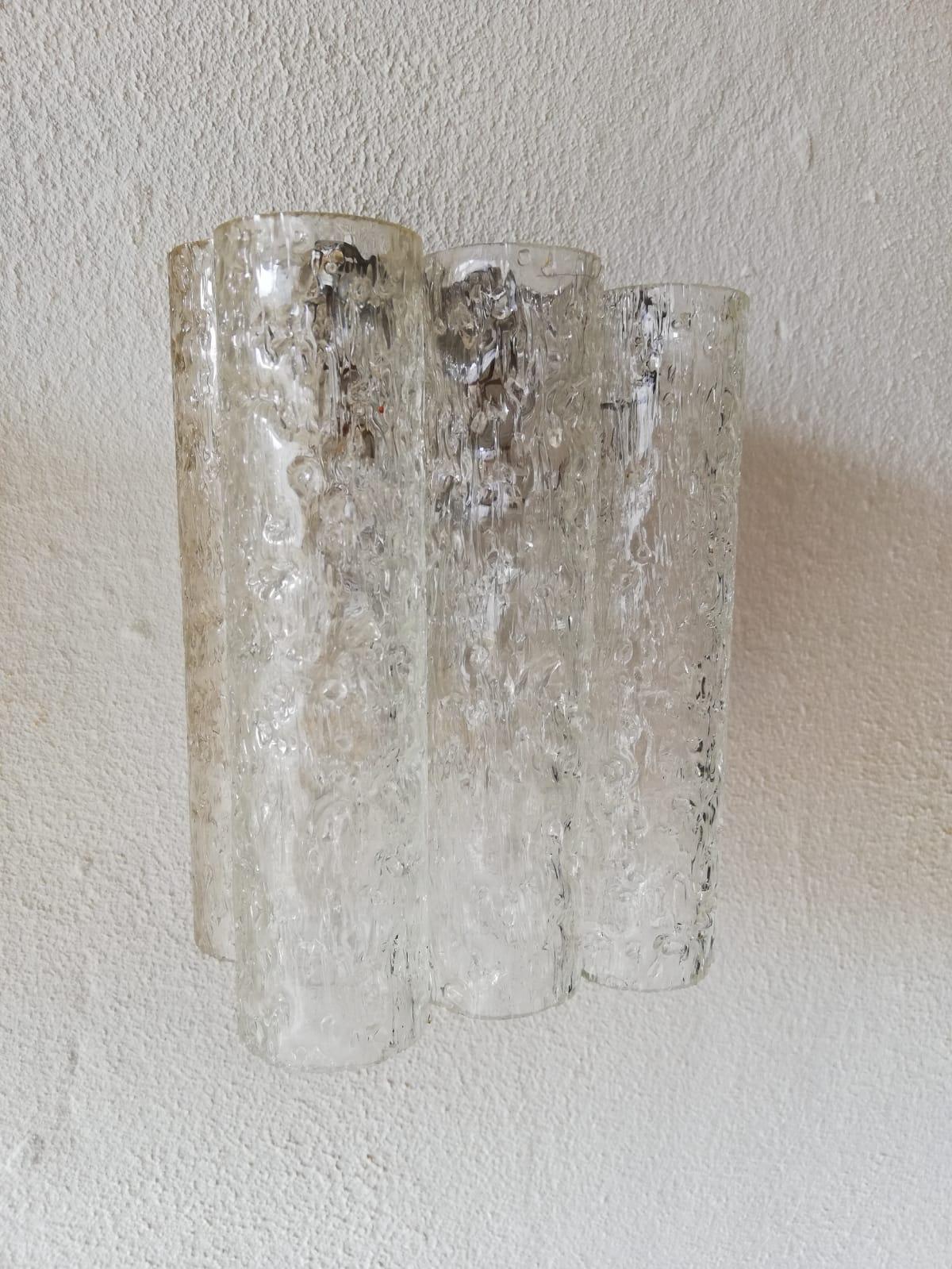 Ice Glass Tubes Pair of Sconces by Doria Leuchten, 1960s Germany 1