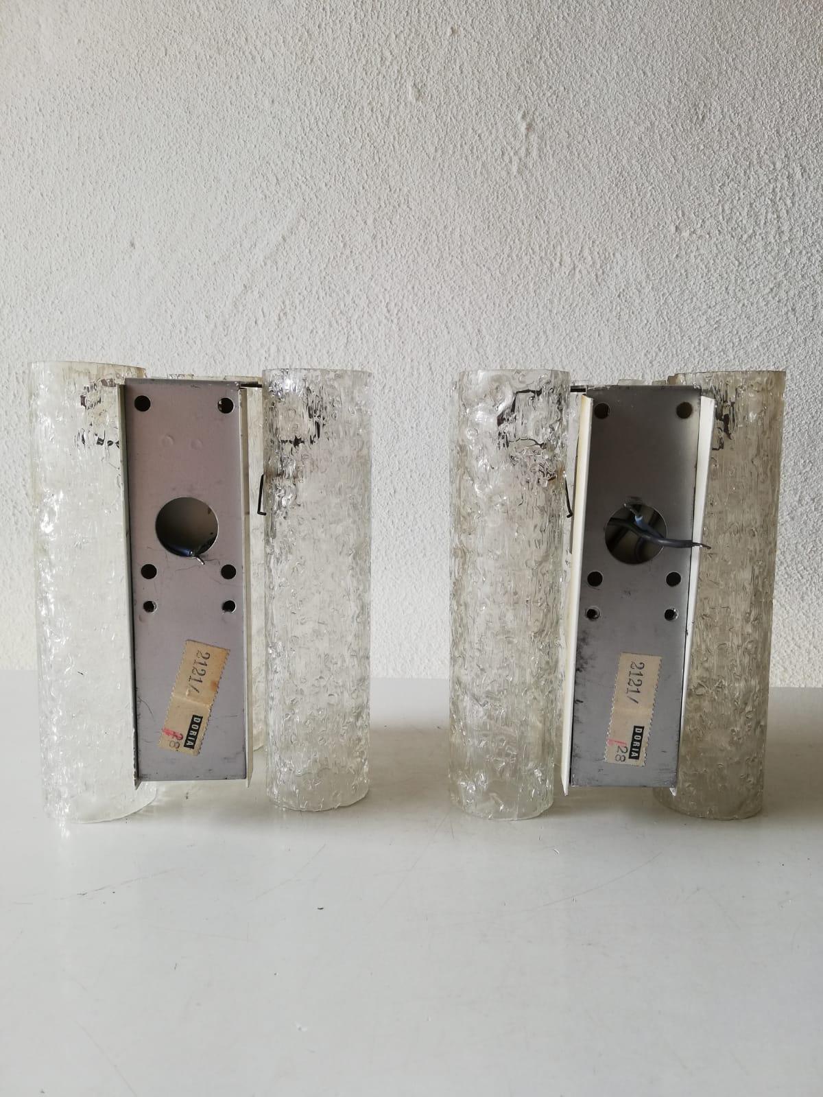 Ice Glass Tubes Pair of Sconces by Doria Leuchten, 1960s Germany 3