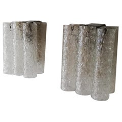 Ice Glass Tubes Pair of Sconces by Doria Leuchten, 1960s Germany